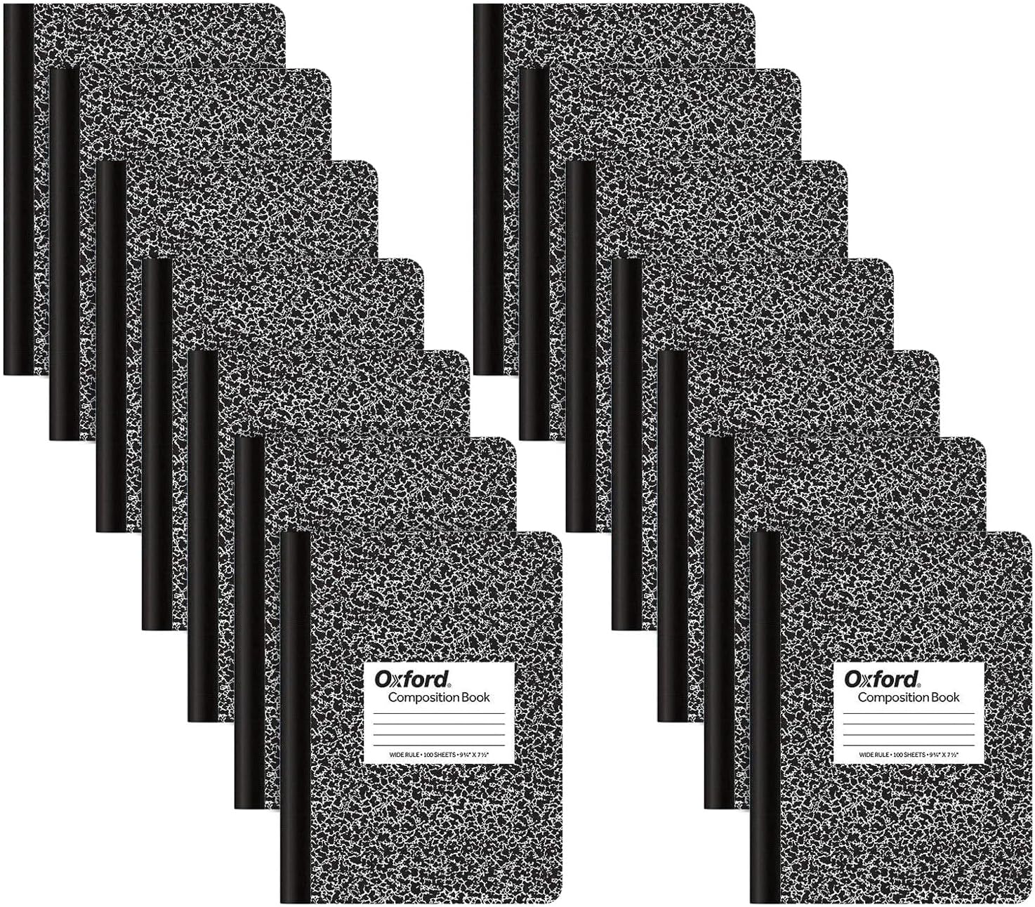 Oxford Composition Notebooks - Composition Notebook Wide Ruled Paper - 9-3/4" x 7-1/2" - Black Marble Covers - 100 Sheets - Pack of 14