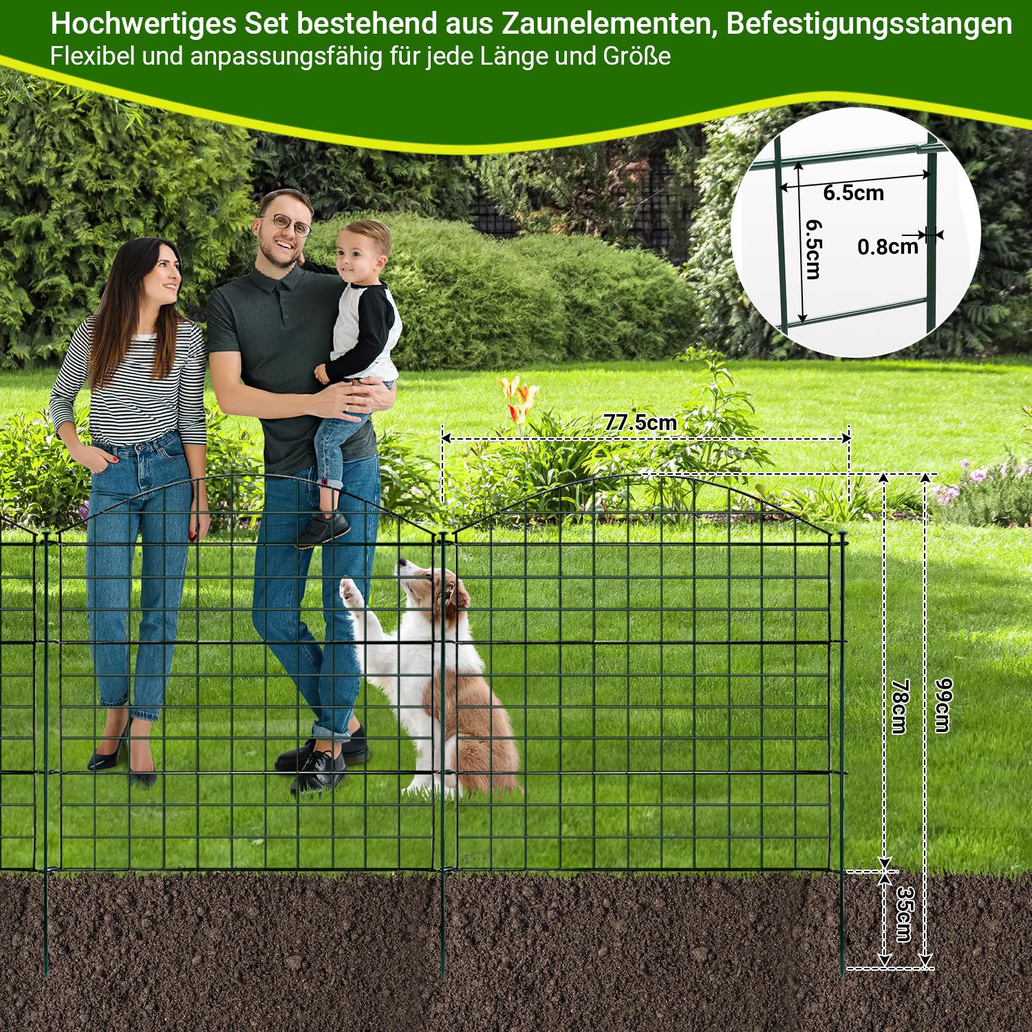 10x Set completo per recinzione da stagno - Recinzione da giardino in metallo con 22 elementi - Recinzione per il giardino, set di recinzione a griglia - Recinzione per cani (10x arco superiore