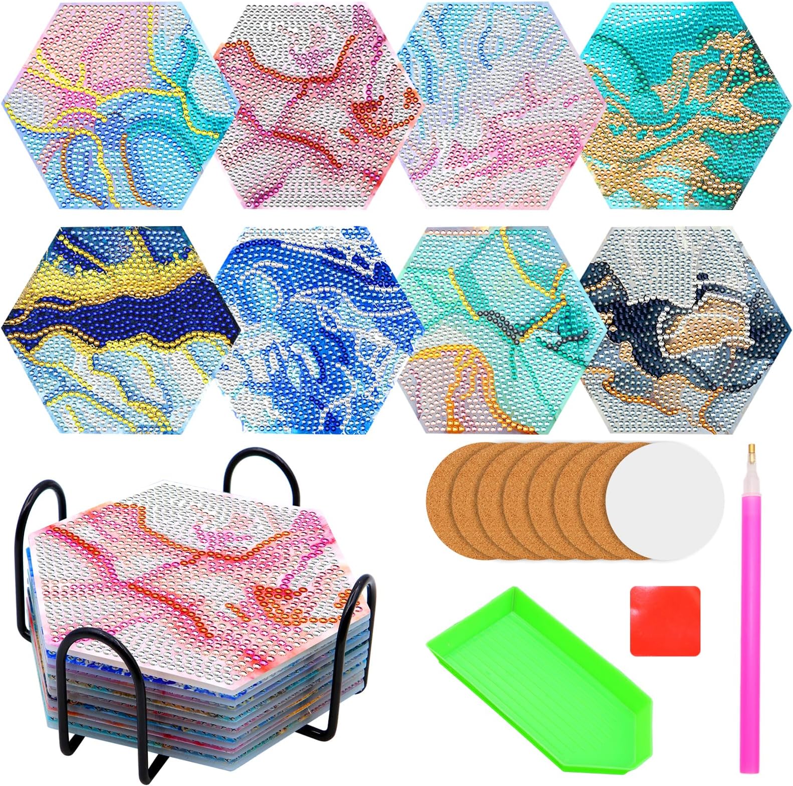 Goerpn 8 Pcs Diamond Painting Coasters Kit With Holder,DIY Diamond Art Coasters Full Drill - View #14