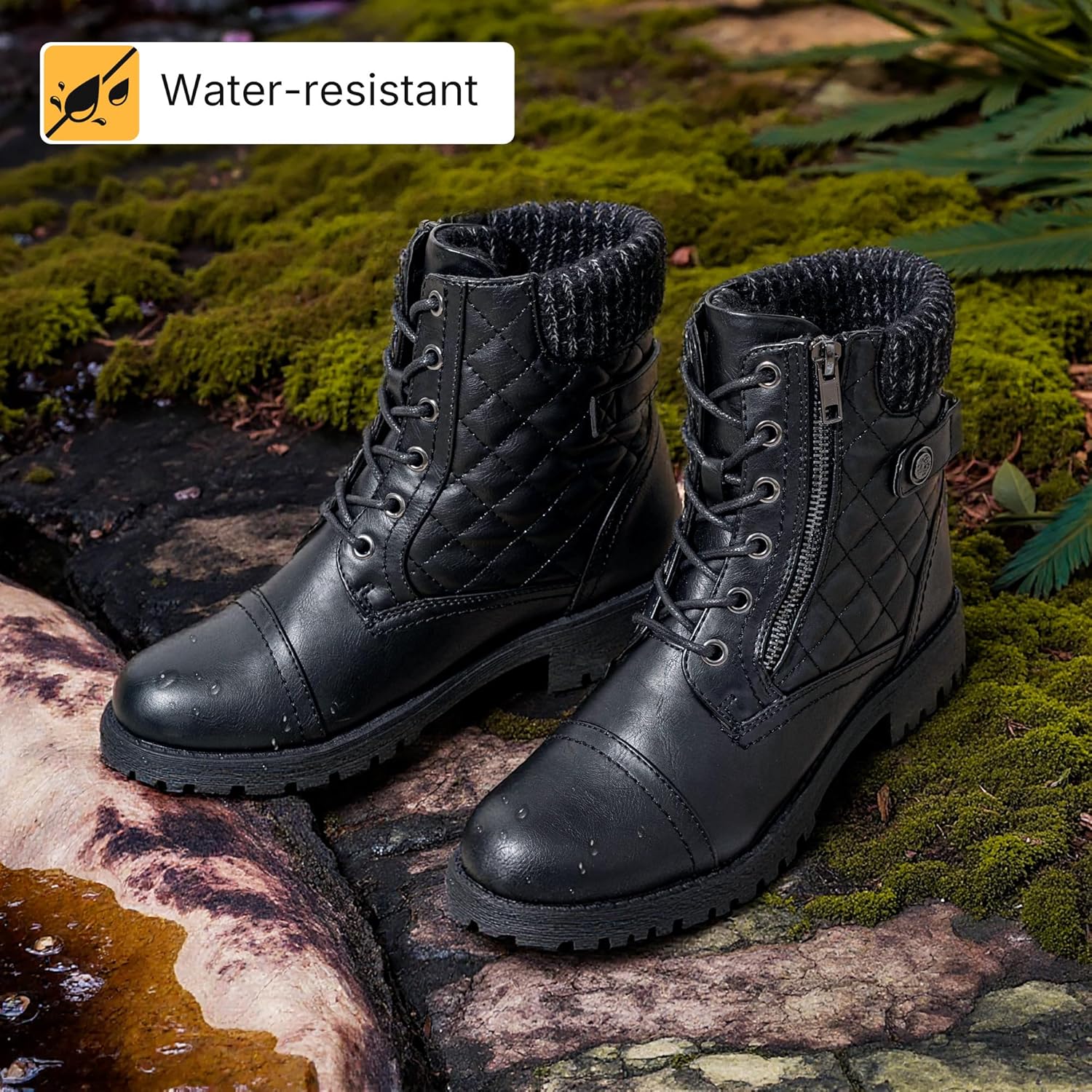 Vepose Women's Combat Ankle Boots Lace up Comfortable Short Booties Low Heel - Image 3