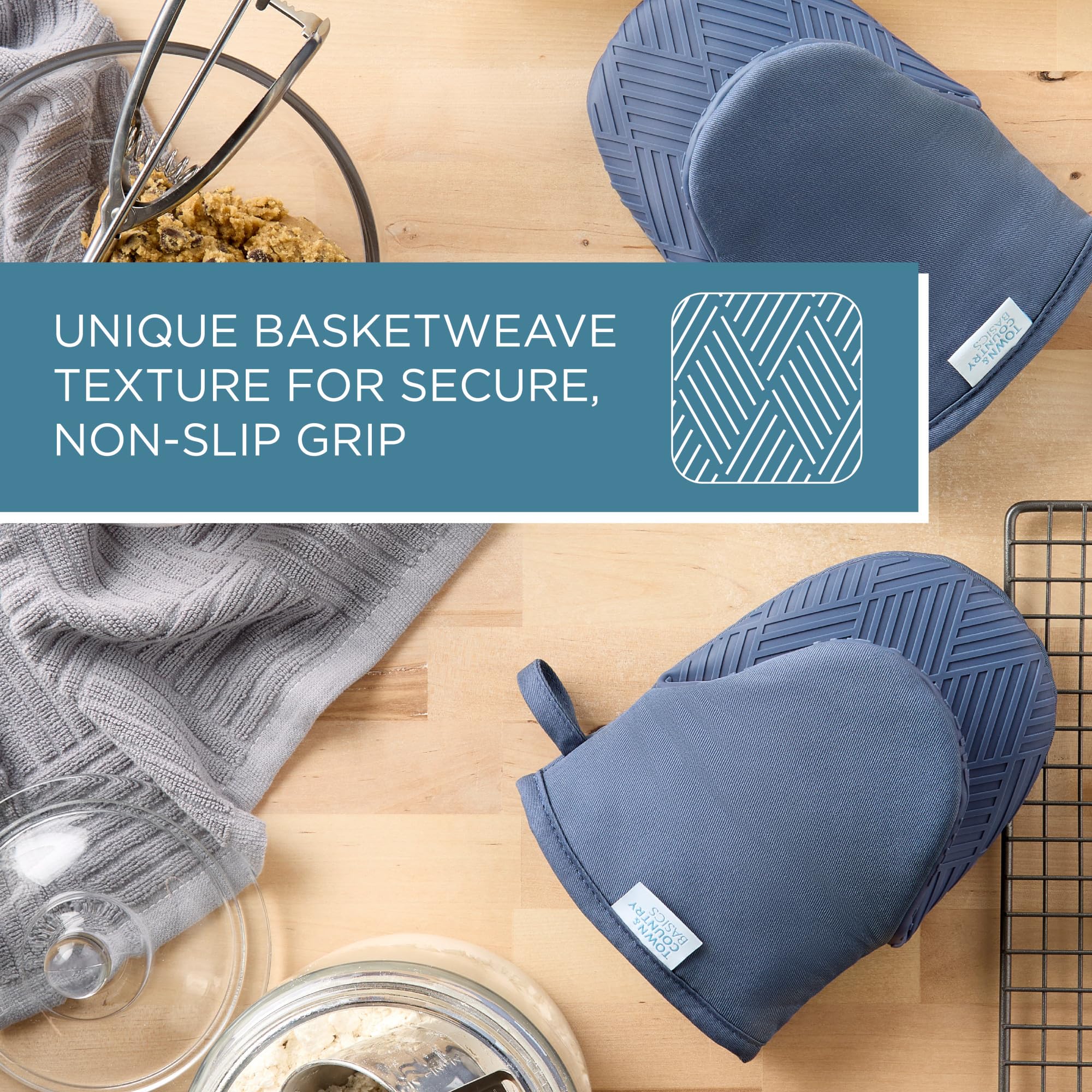Basketweave - Juego de 2 manoplas de horno de silicona suave, resistentes al calor hasta 500 °F, silicona flexible, agarre antideslizante, azul, 5.5 x 8 pulgadas 6