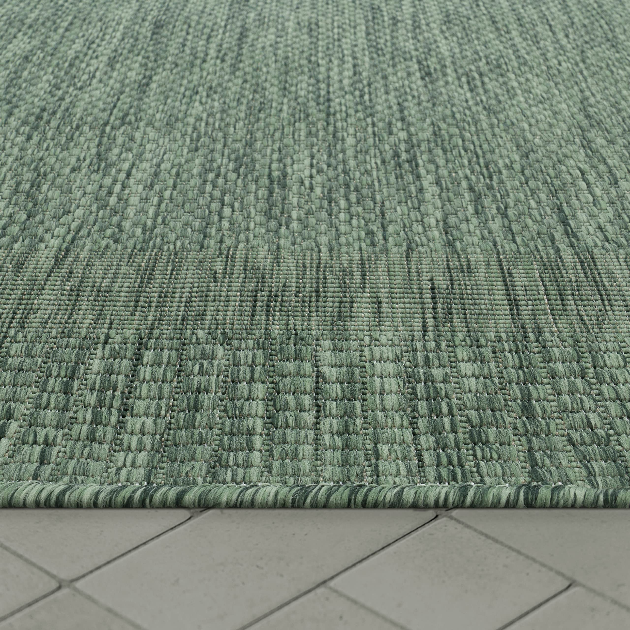 Paco Home Tapis Exterieur Terrasse Balcon Tapis Cuisine Moderne Motif Geometrique Motif Abstrait, Dimension:80x250 cm, Couleur:Vert