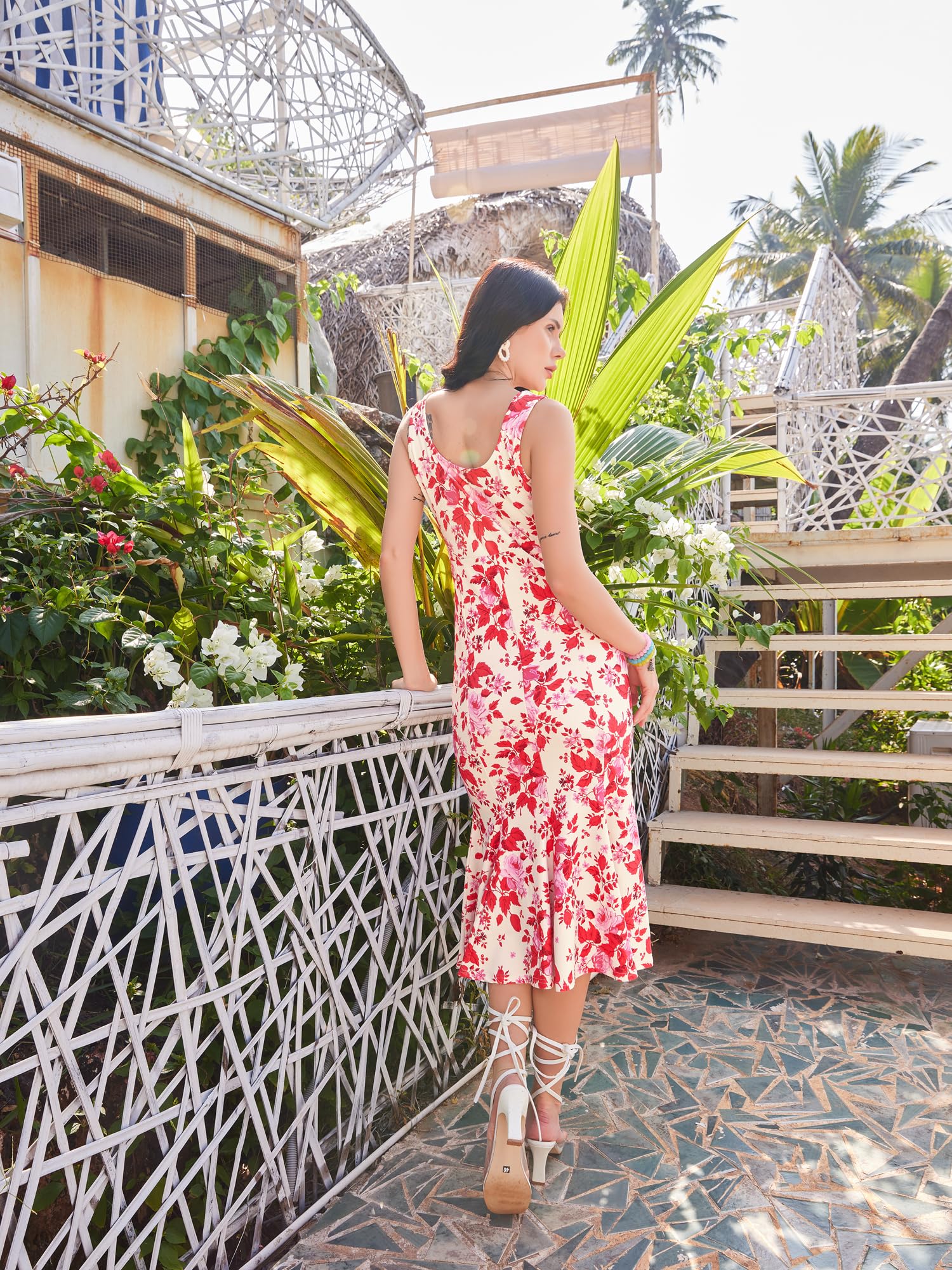 Purvaja Womens Mermaid Midi Length Dress (Wini-027-Rosie_Red_X-Large)