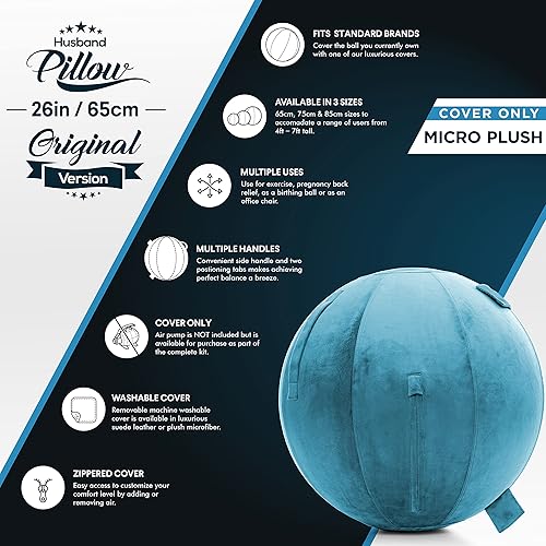 Miniatura 3 de Husband Pillow Pelota de ejercicio, cubierta con bomba para yoga, pilates, estabilidad de equilibrio de fitness, asiento de silla de pelota de