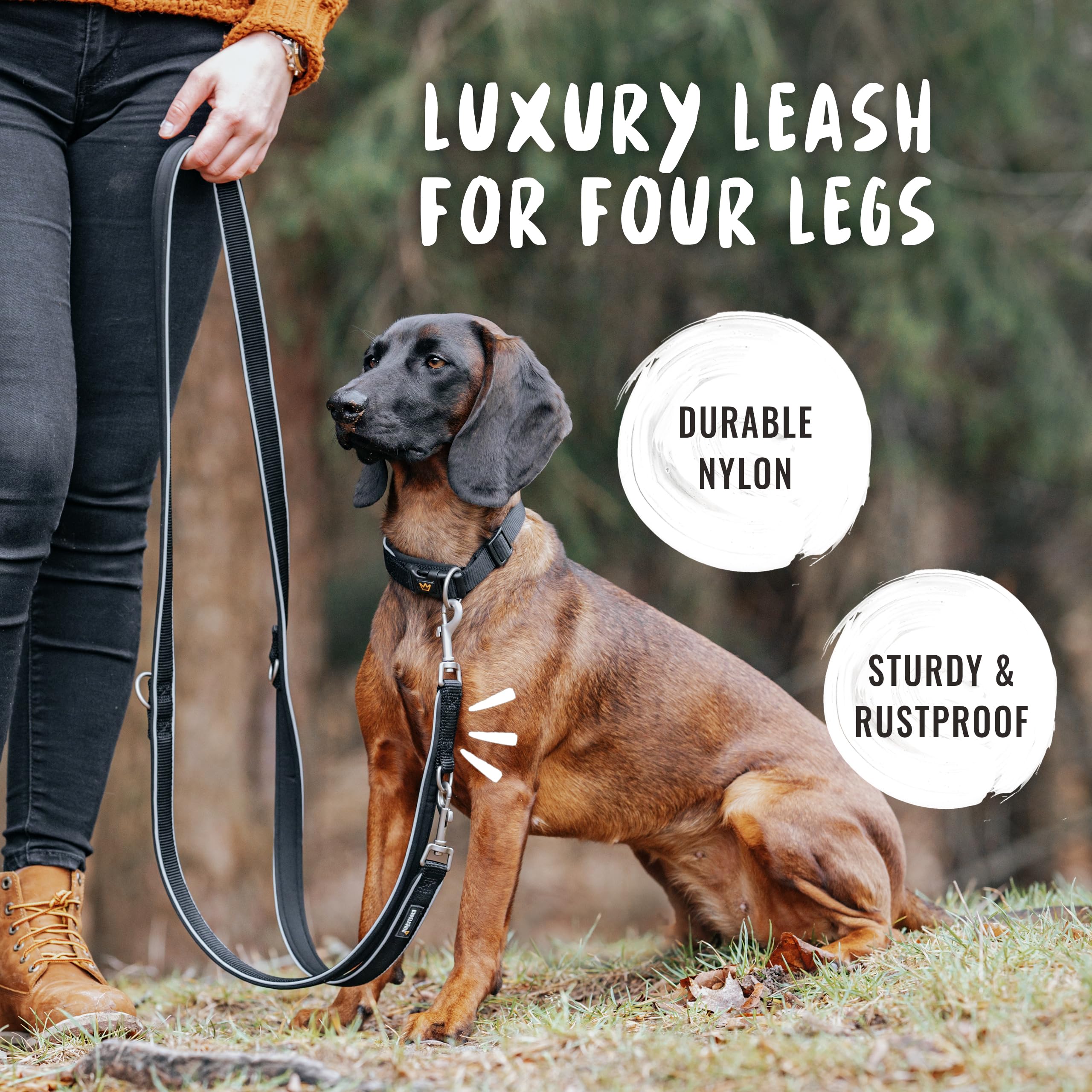 Rudelkönig Guinzaglio addestramento per cani Paola - Lunghezza 2,30m - Guinzaglio per cani regolabile per cani di taglia media & grande in nero