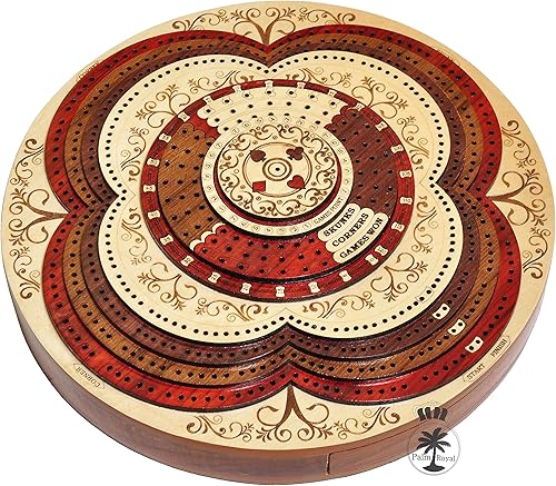 Miniatura 7 de PALM ROYAL HANDICRAFTS Juego de mesa redondo de madera de 4 pistas hecho con madera de sangre, madera de arce, palisandro y madera de teca. Juego de