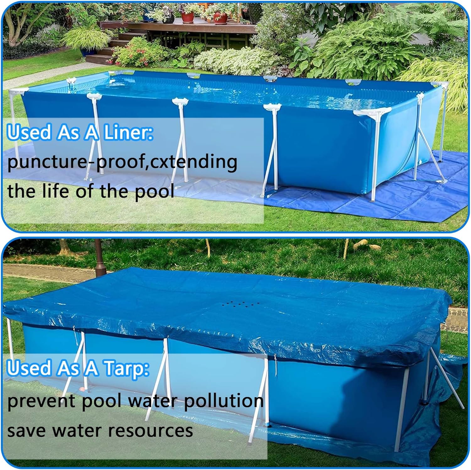 codree 20 x 12 Ft Rectangular Pool Ground Cloths, Waterproof PE Swimming Pool Liner Pad, Heavy Duty Above Ground Pool Mat Protector Tarp with Stakes for Pools Bottom Prevents Punctures