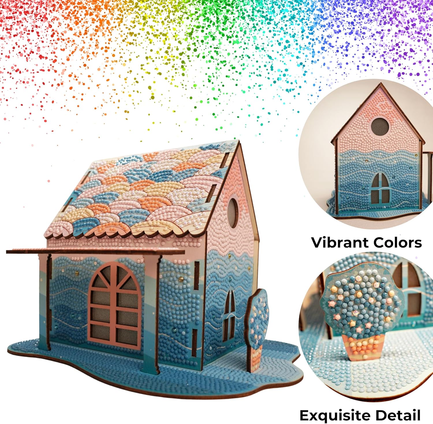 3D Diamond Painting Cabin Kit – DIY Full Drill Miniature House Craft with Rhinestones, Decorative Building Set for Adults & Teens (Mermaid Rainbow Cabin)