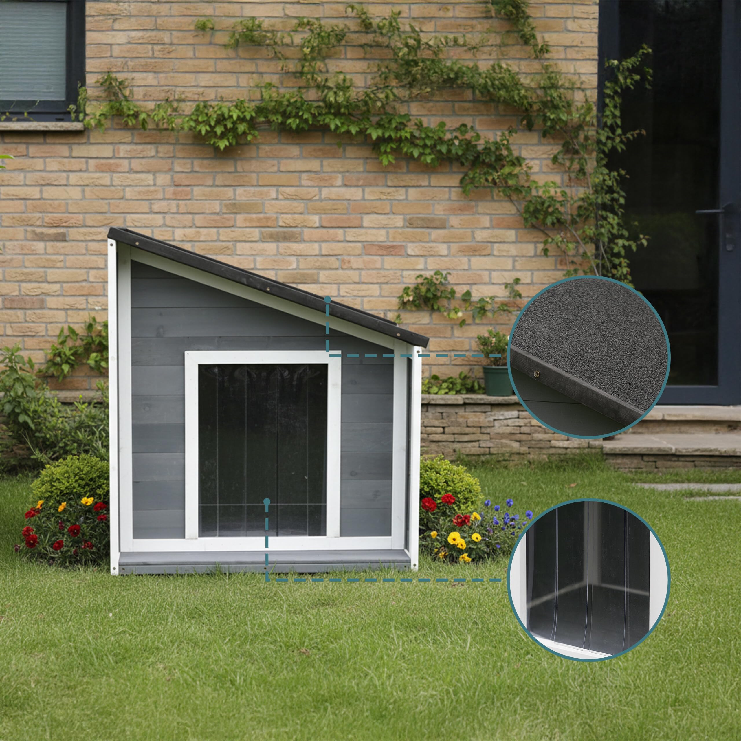 Caseta para Perros Relaxdays, Madera, Impermeable, Techo abatible, HBT: 77 x 71 x 58 cm, Gris/Blanco
