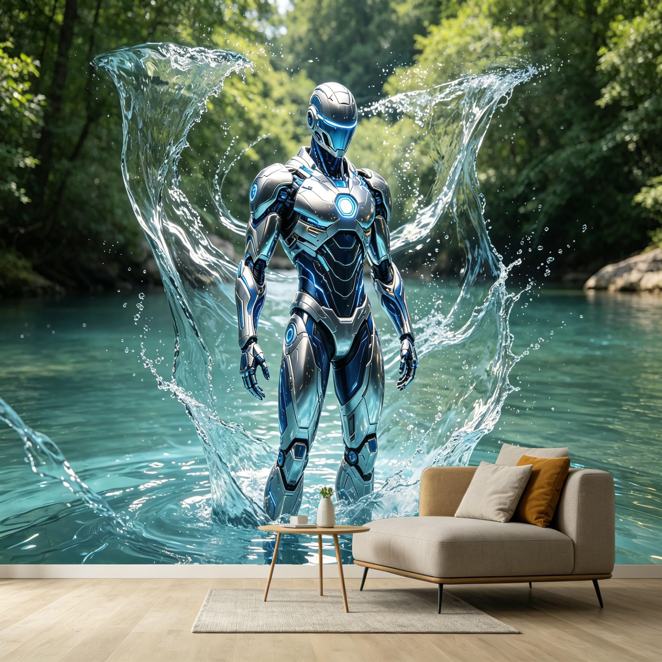 Custom Size Wall Murals Futuristic Robot Water Splash Contemporary Modern 3D SelfAdhesive Wall Fabric Removable Large Wallpaper for Photo Living Room