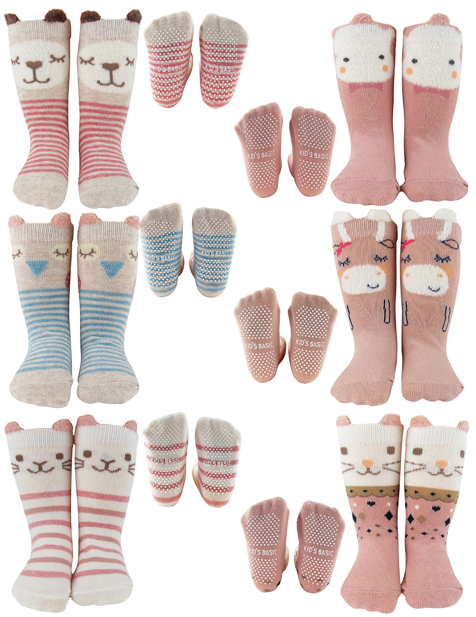 Tiny Captain Socken für Babys, Kleinkinder, Mädchen, Tier-Griff, rutschfest, Cartoon-Motiv, für Neugeborene, Säuglinge, Babys und Kleinkinder, Pink, 1-3 Jahre