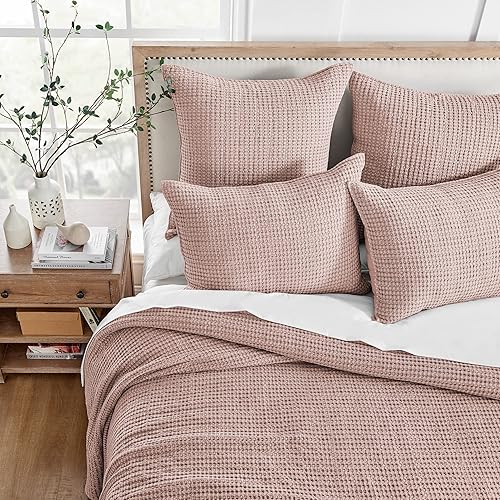 Miniatura 3 de Levtex Home - Mills Waffle - Juego de colcha King - Waffle de algodón rubor - Tamaño de la colcha (122 x 106 pulgadas), tamaño de la funda (36 x 20
