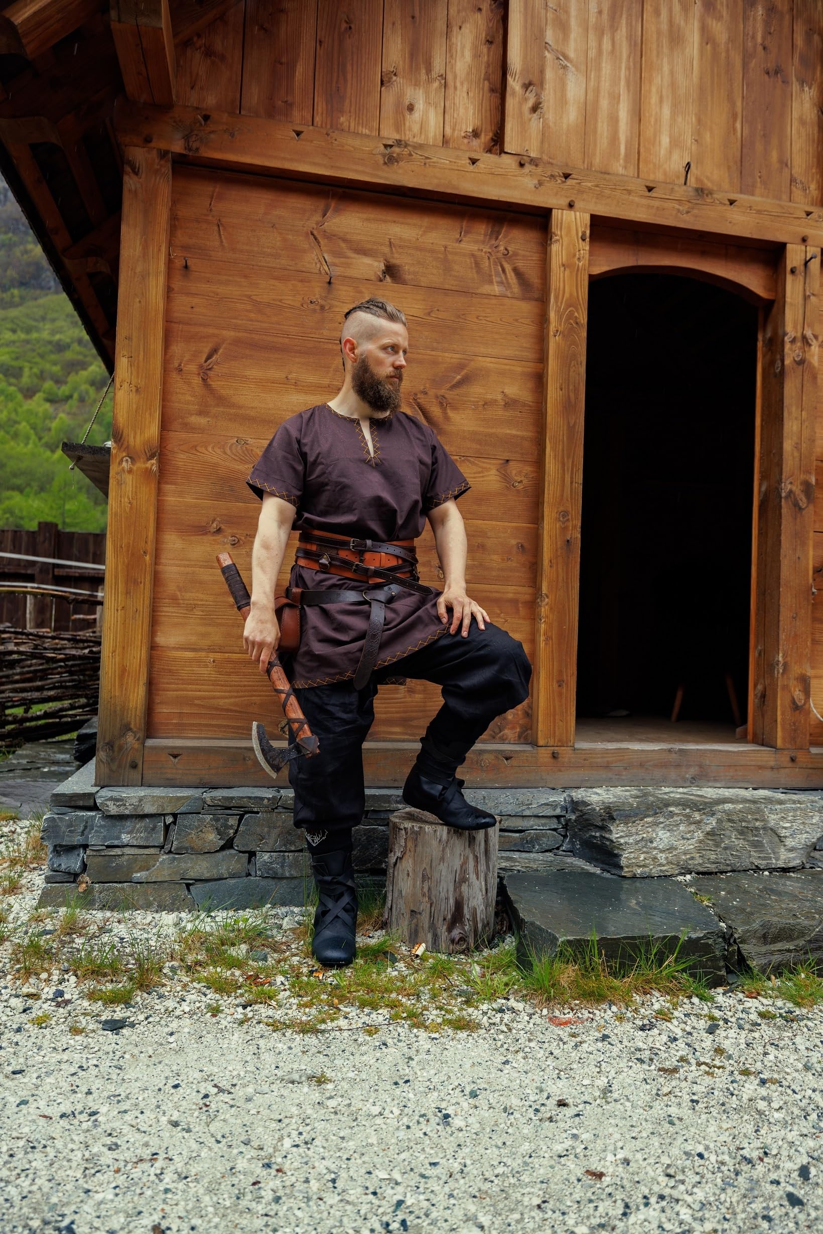 Leonardo Carbone® Wikinger Leinenhose Wodan - Herren Leichte Sommerhose, Festival Outfit, Mittelalter Kleidung, LARP, Cosplay, Freizeithose - 100% Leinen Schwarz XL