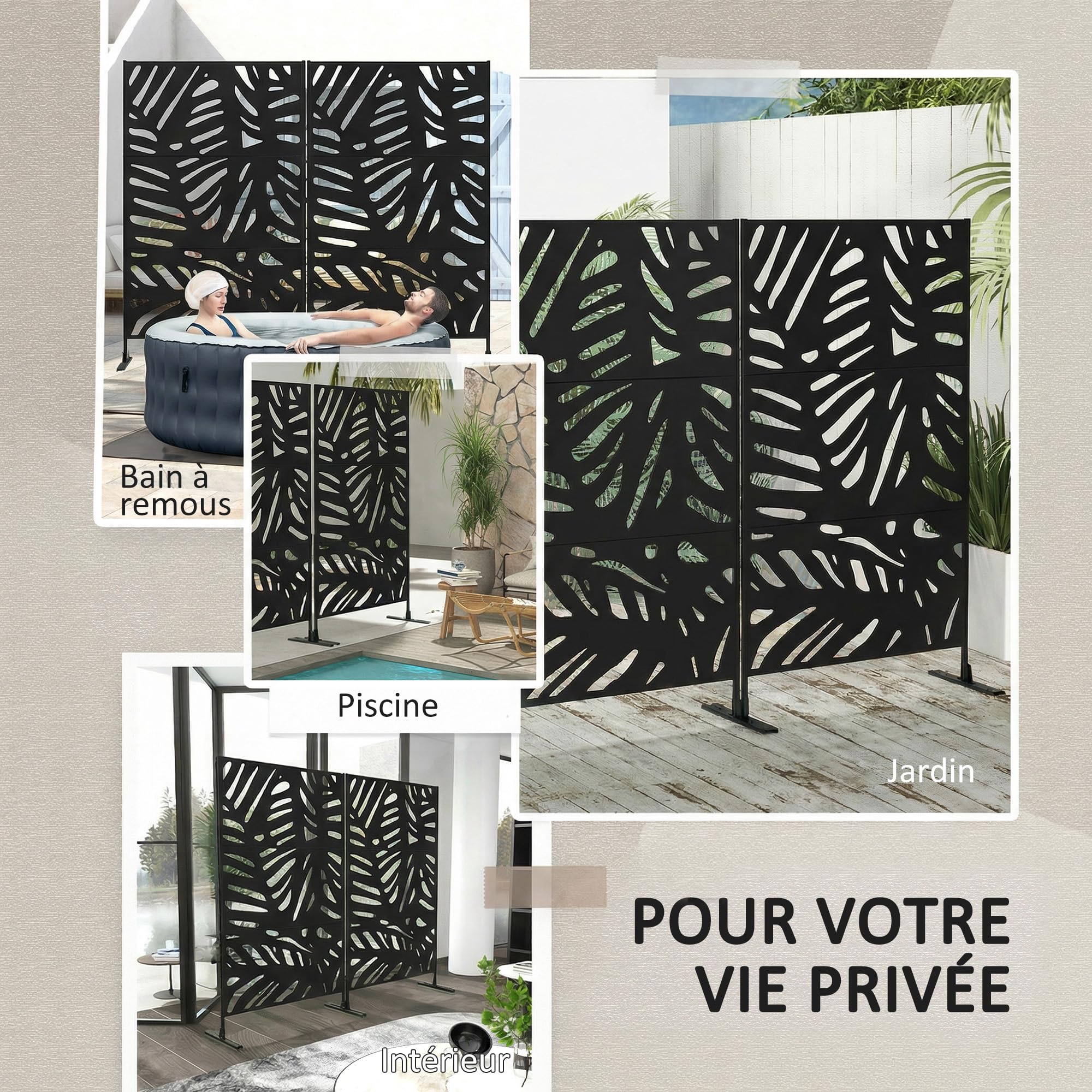 Outsunny Lot de 2 Panneaux Brise Vue Extérieur Décoratif 122x45x198cm Noir