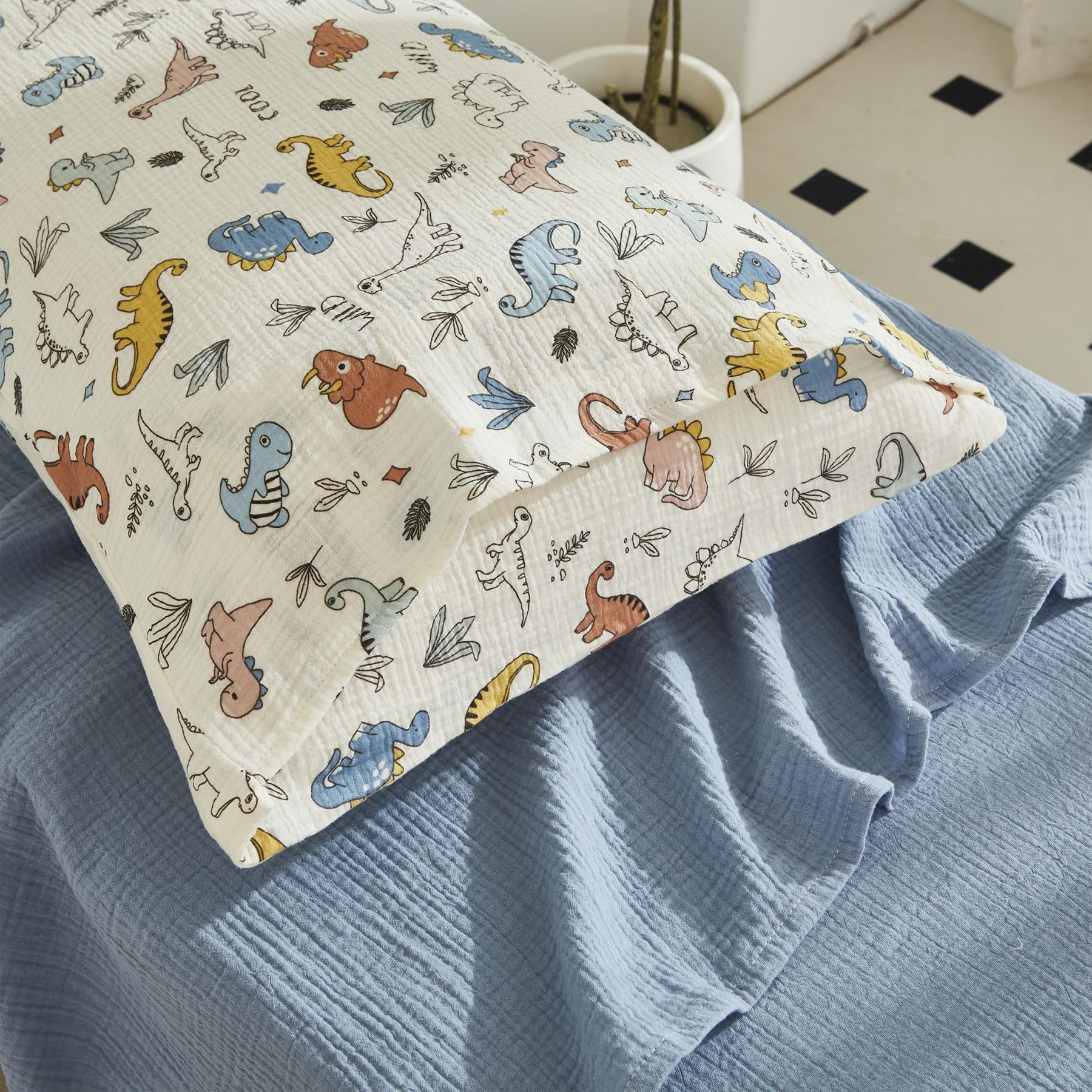 Brandream Set di biancheria da letto per bambini, 4 pezzi, ultra morbido, in garza di cotone, con copripiumino, lenzuolo con angoli, lenzuolo superiore piatto e federa, per ragazzi e ragazze, letto