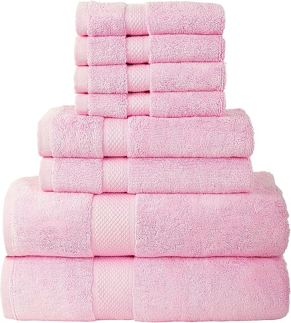 Todd Linens 700 GSM Signature Range Bath Towels Quick Dry - 100% Double Looped Combed Cotton Extra Thick & Absorbent Guest Bed, Hotels, B&B, Barber Purple Bathroom Acessories (Pink, 8 Pcs Set)