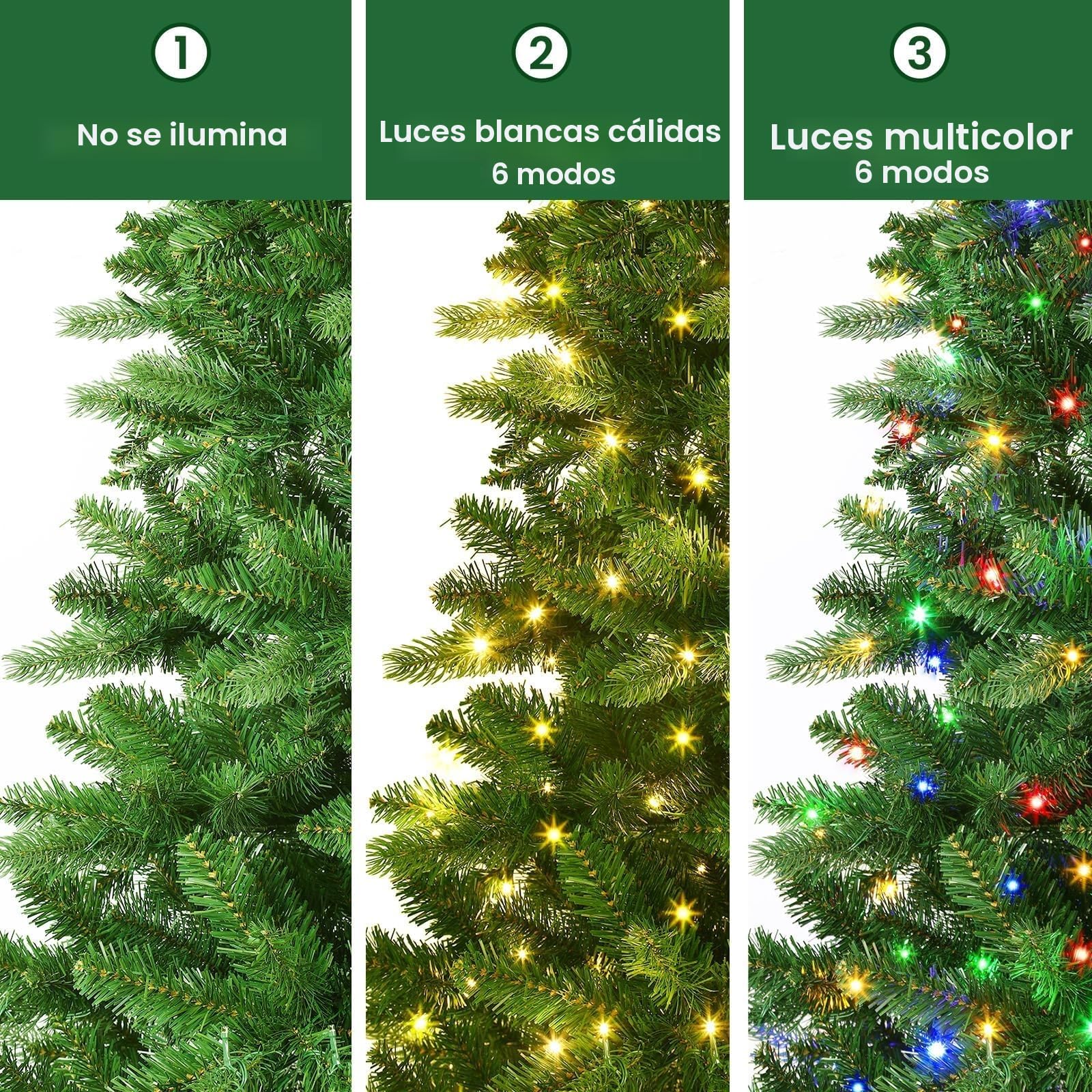 SHareconn 180 cm Arbol de Navidad Artificial con Luces Led, con 1322 PE y PVC Puntas de Rama, con 350 Luces Blancas Cálidas & Multicolores y 12 Modos de luz, Soporte de Metal Plegable, Montaje Rápido