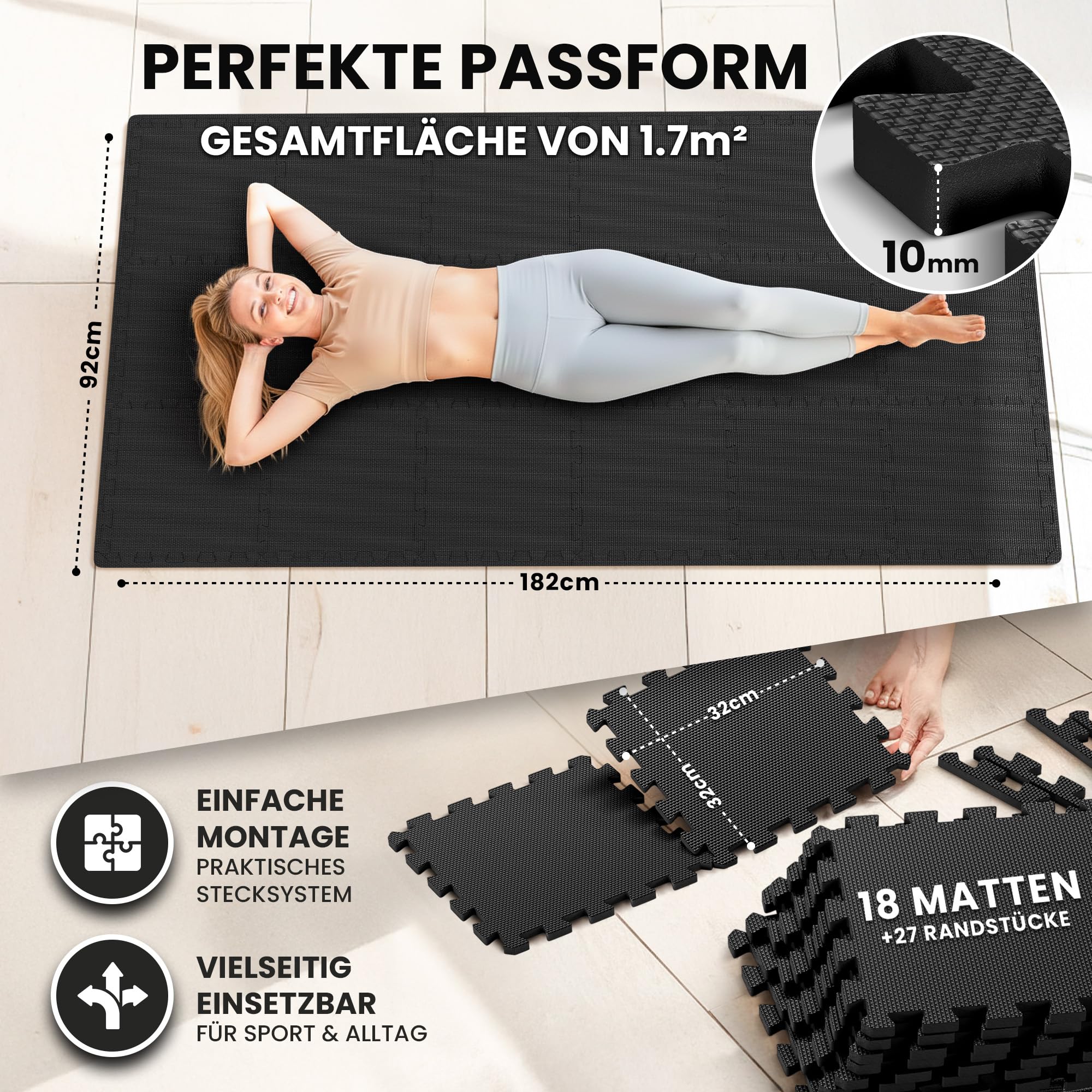 Schutzmatten Bodenschutzmatte Set Sportmatte Gymnastikmatte Puzzlematte: Puzzle Sportgeräte Matte Fitnessmatte Turnmatte Unterlegmatte Bodenmatte Sport Mat Trainingsmatte Gummimatte Yogamatte Fitness