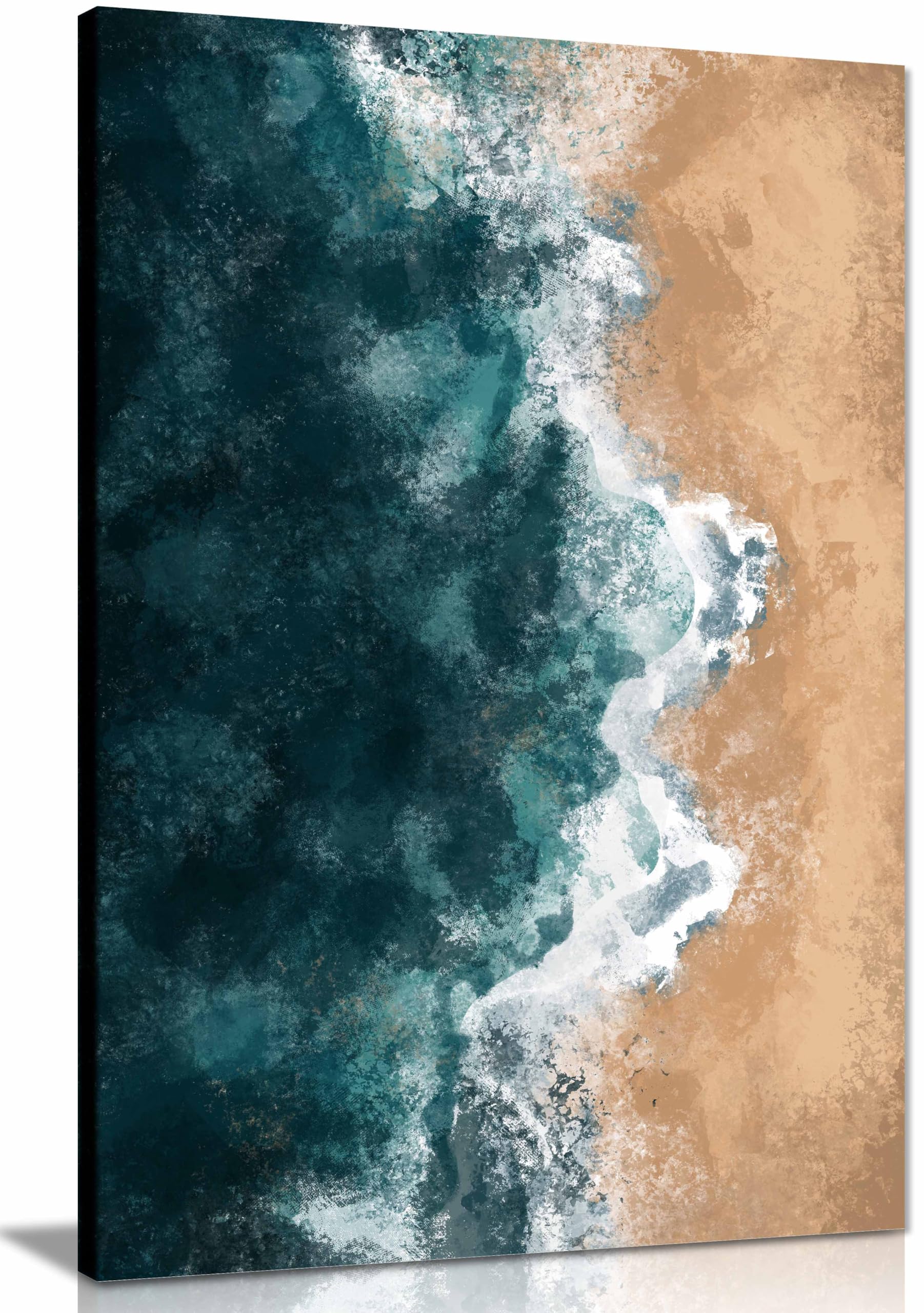 Beach Abstract Portrait Painting Framed Canvas Print, Pictures for Home Walls, Bedroom, Living Room & Bathroom Decor 91x61cm (36x24in)