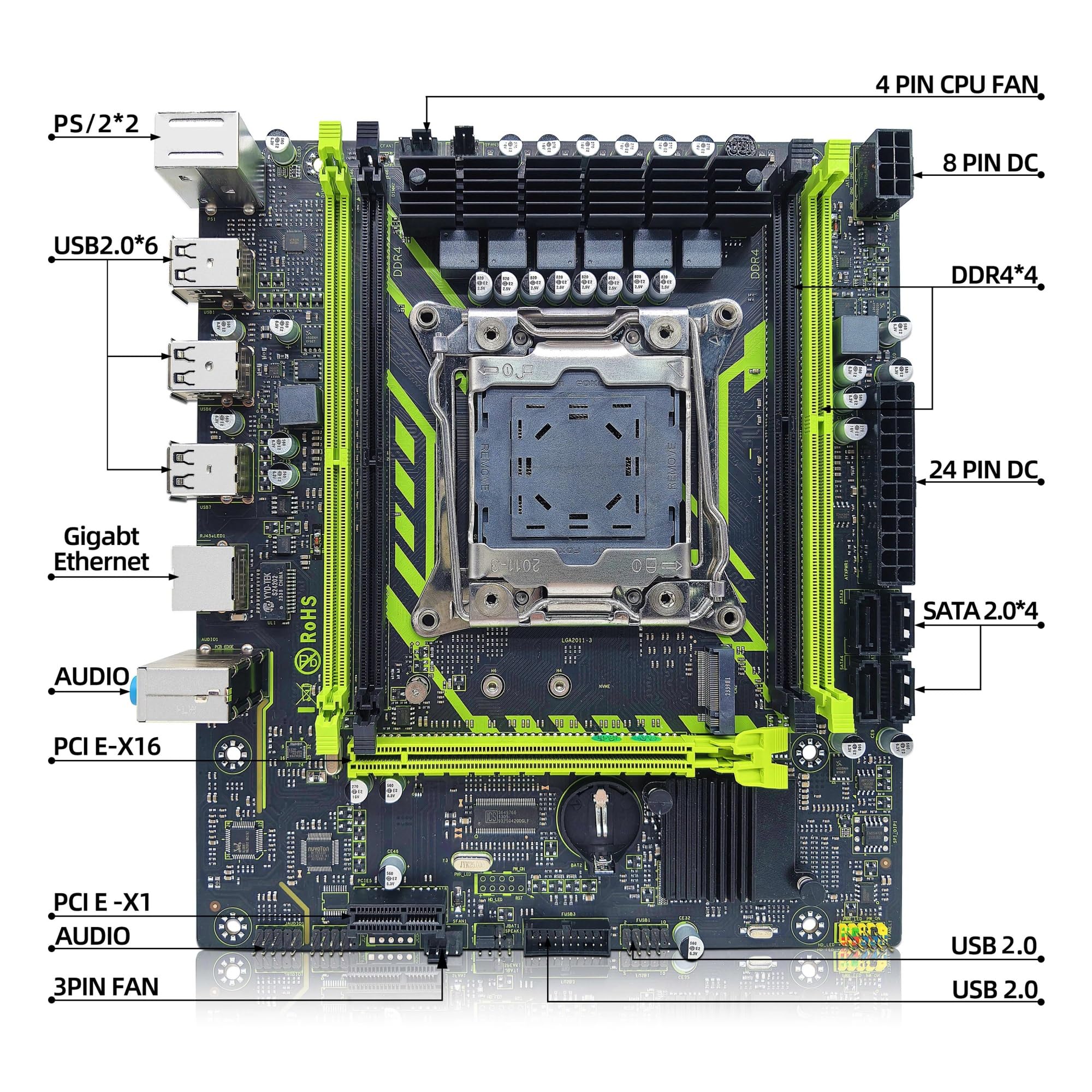 Kit de Placa Base X99-8D4 con procesador LGA2011-3 Xeon E5 2650 V4, DDR4, 16 GB (1 x 16 GB), 2133 MHz, Memoria NVME M.2 SATA(Motherboards)