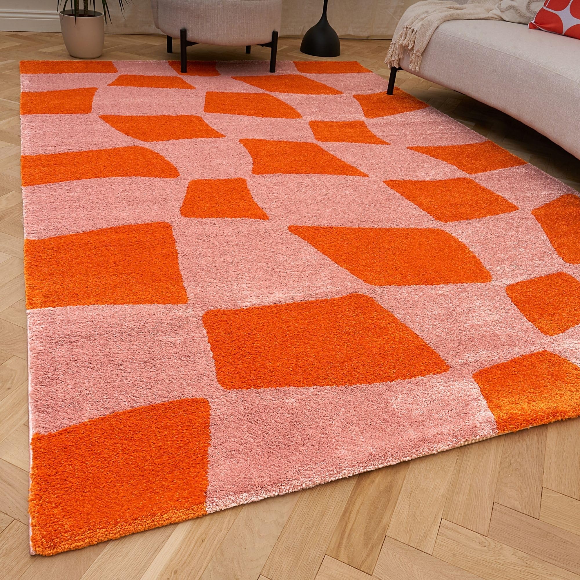 THE RUGS Joli Chequered Rug - Orange - 200 cm x 290 cm