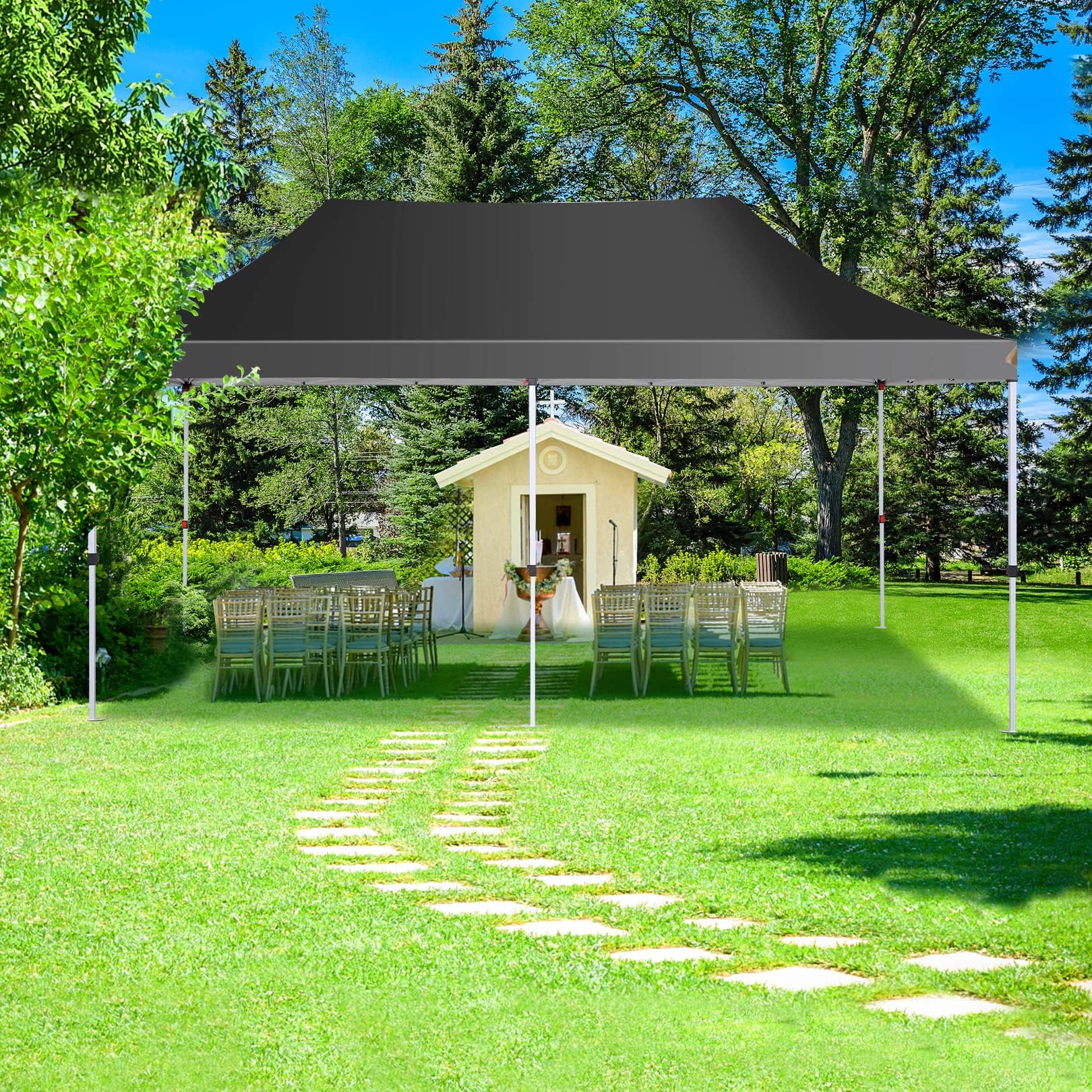 COBIZI Gazebo 3x6 Pieghevole Impermeabile con 6 Parti Laterali, UV 50+ Gazebo da Giardino Tenda Padiglione Pop up con 4 Sacchi di Sabbia, per Campeggio, Festival, Feste