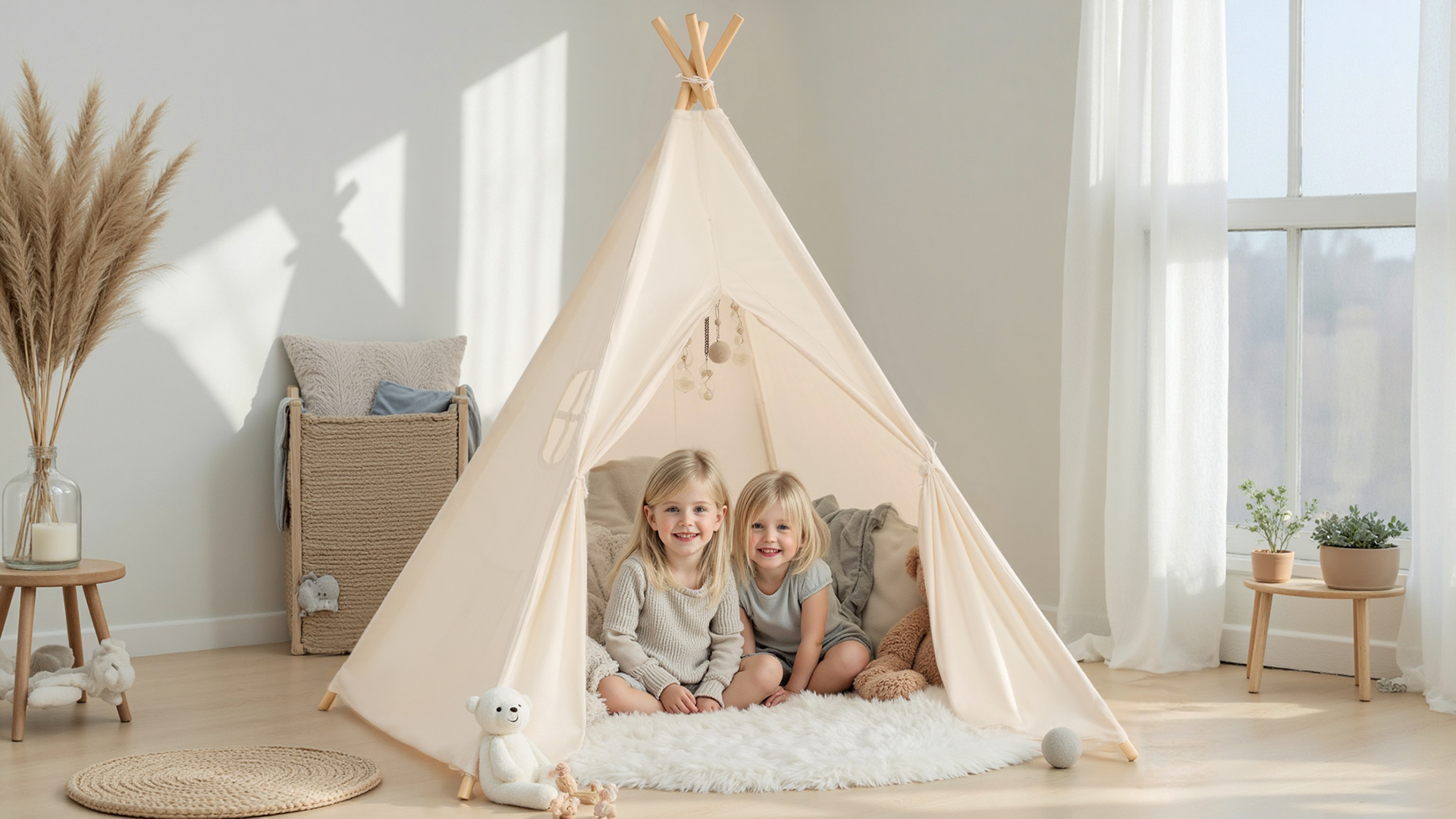 Wilwolfer Tienda Tipi Infantil De Algodón 100% – Plegable, Con Colchón Ligero Y Bolsa De Transporte, Interior Y Exterior