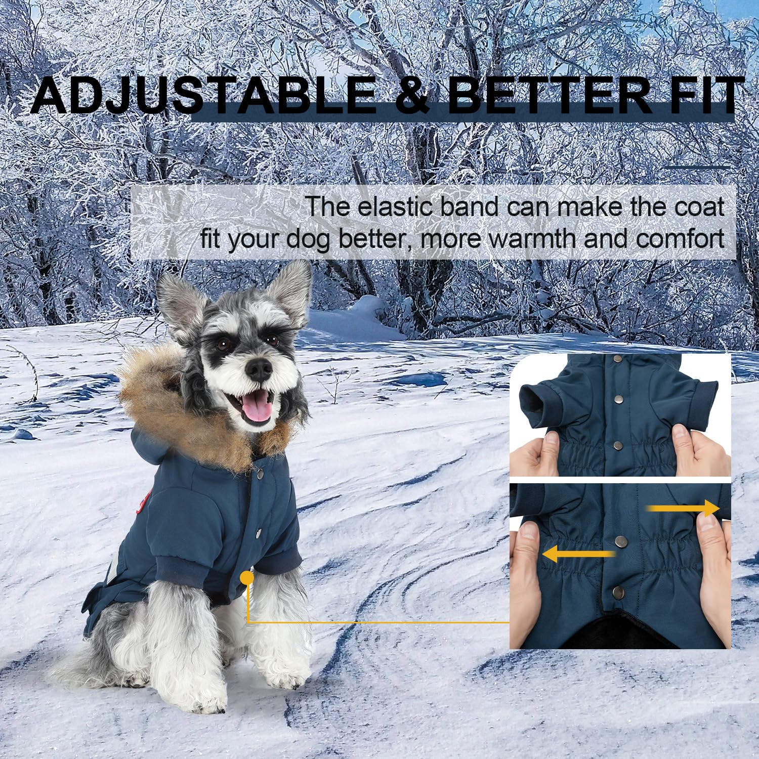 PINA Manteaux pour petit chien – Veste d'hiver imperméable et chaude avec capuche en fausse fourrure et poche