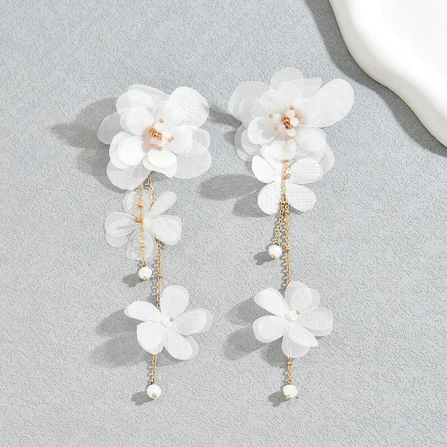 Flower Earrings for Women Long Fabric Flower Tassel Earrings Bohemian Handmade Floral Statement Earring Wedding Prom Jewelry Gifts