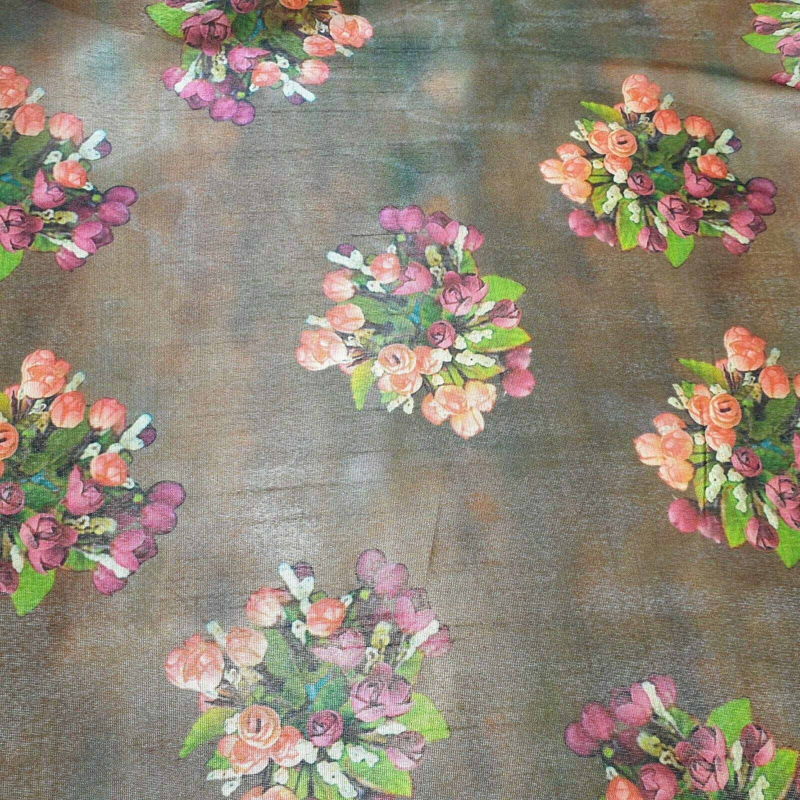Premium Floral Printed Faux Raw Silk 100% Polyester Upholstery Fabric Bridal Fabric, Dressmaking, Wedding - Image 3