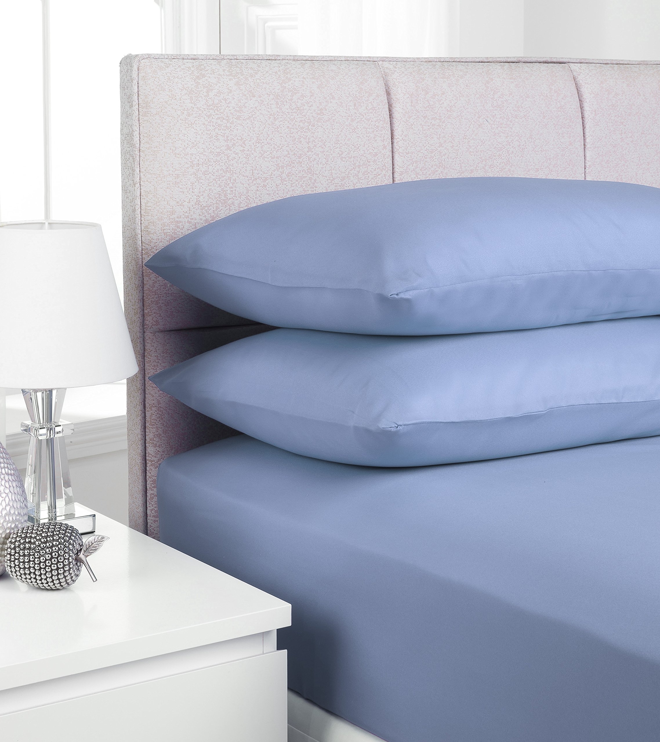 Clicktostyle Sky Blue Clicktostyle® Luxury 100% Pure Natural Egyptian Cotton Fitted Sheets T200 Percale Thread Count 200 Single Double King Super King (Super King, )