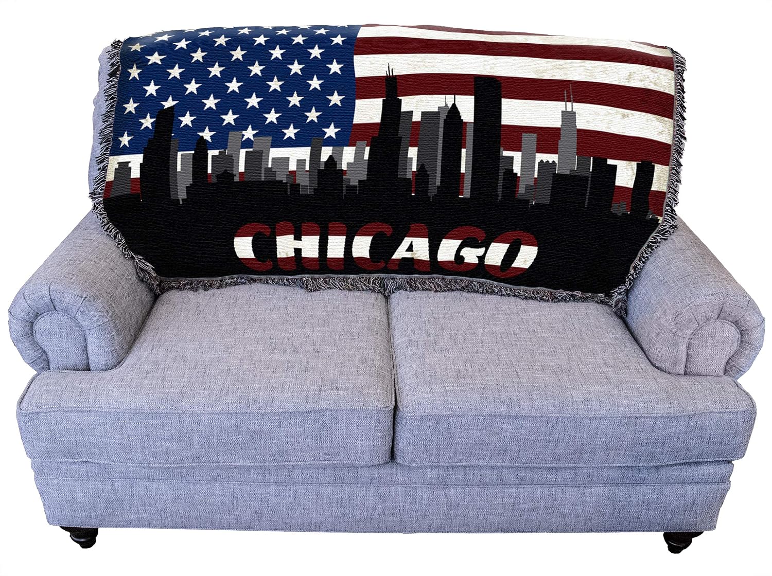 Pure Country Weavers Illinois - Chicago - City American Flag Blanket - Gift Tapestry Throw for Back of Couch or Sofa Woven from Cotton - Made in The USA (61x36)