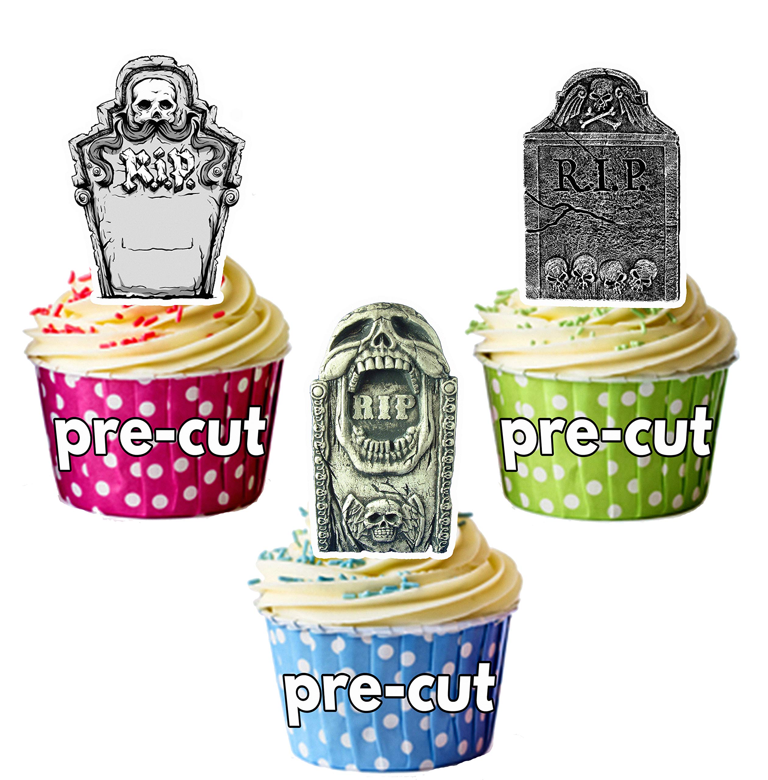 KEQAR Halloween Cake Topper - 16 Stück Grabstein Deko Für Kuchen & Cupcakes