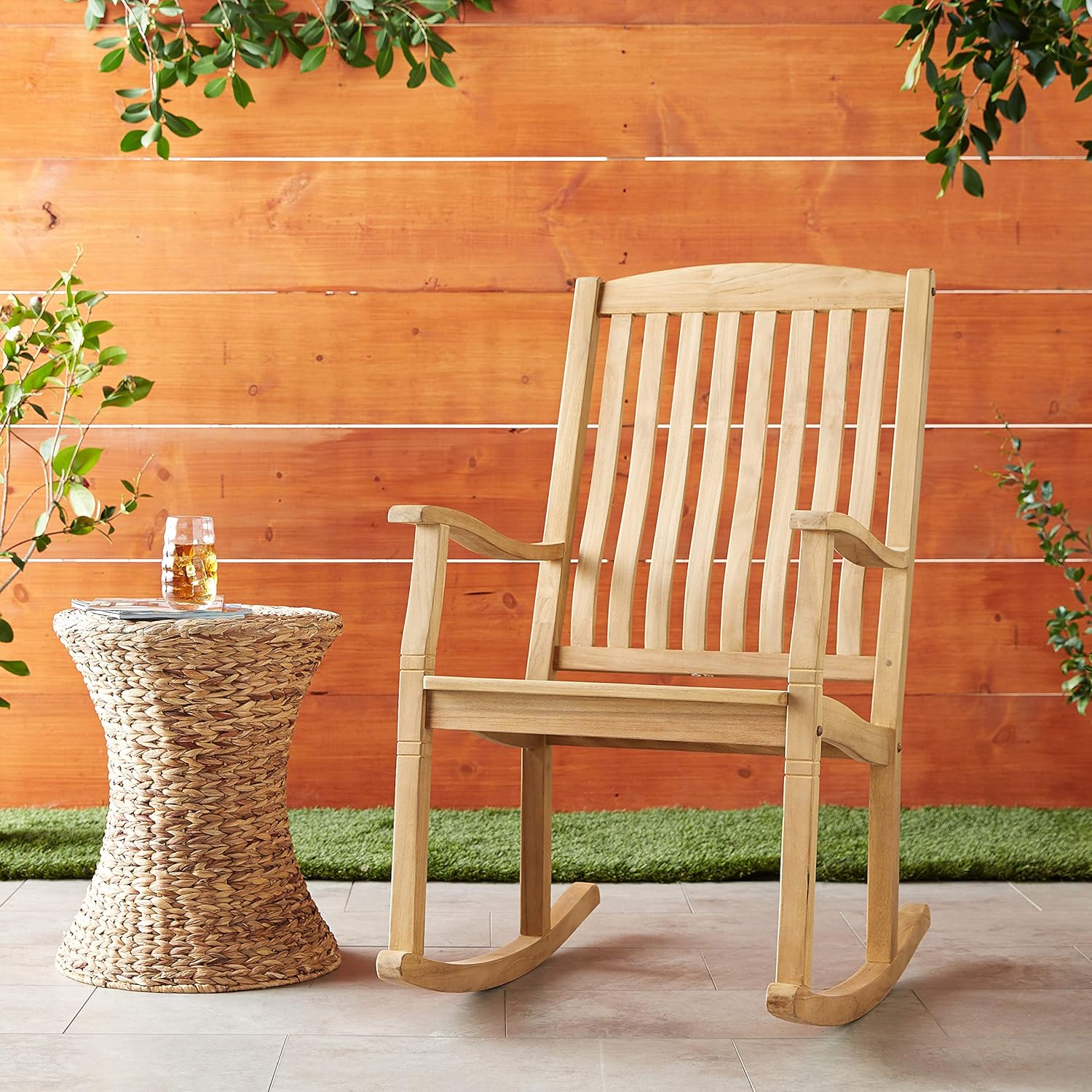 Cambridge Casual Arie Teak Wooden Porch Rocking Chair, Light Brown