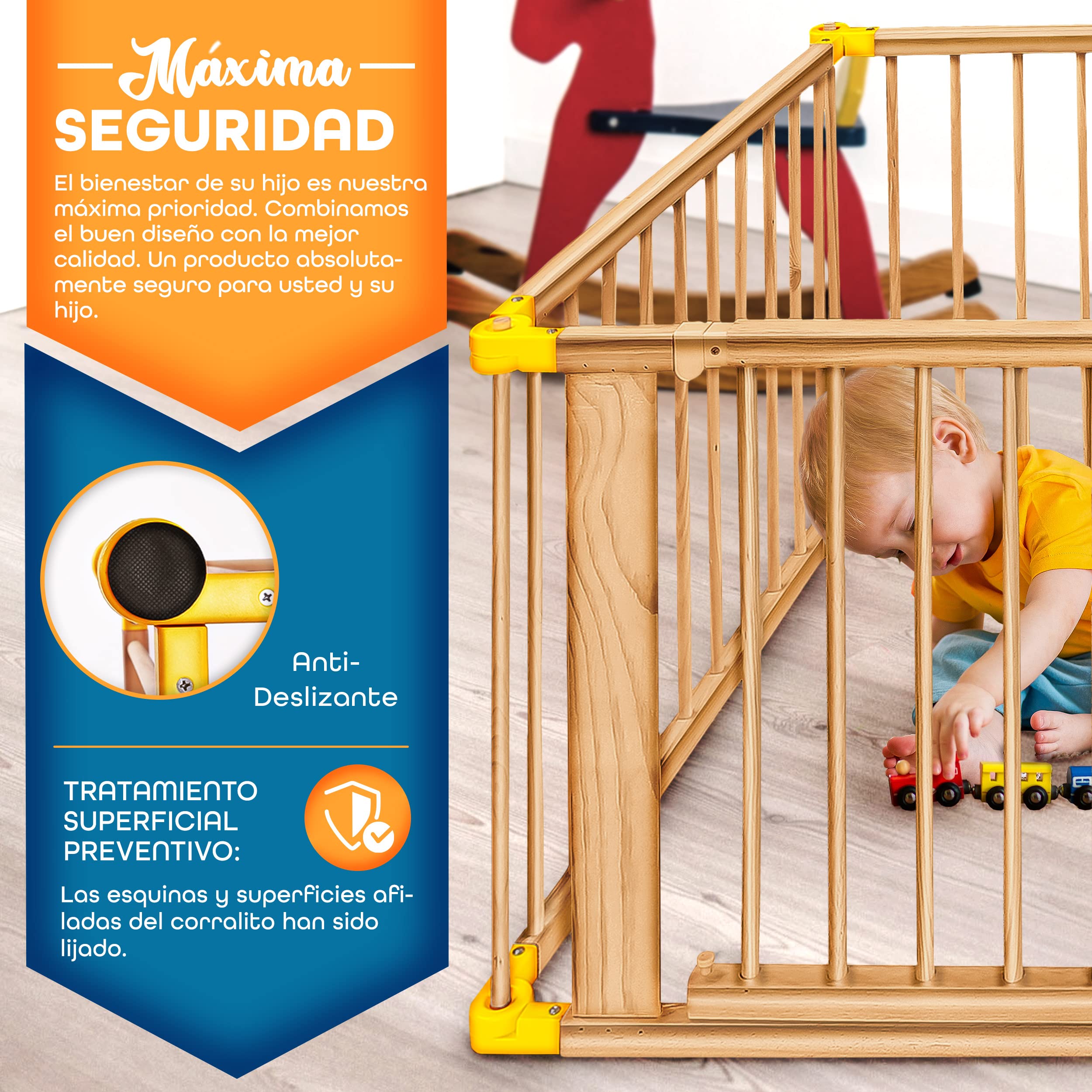 KIDUKU® Parque de bebé XXL 8 Piezas Corralito plegable puerta incluida, forma individual (Amarillo)
