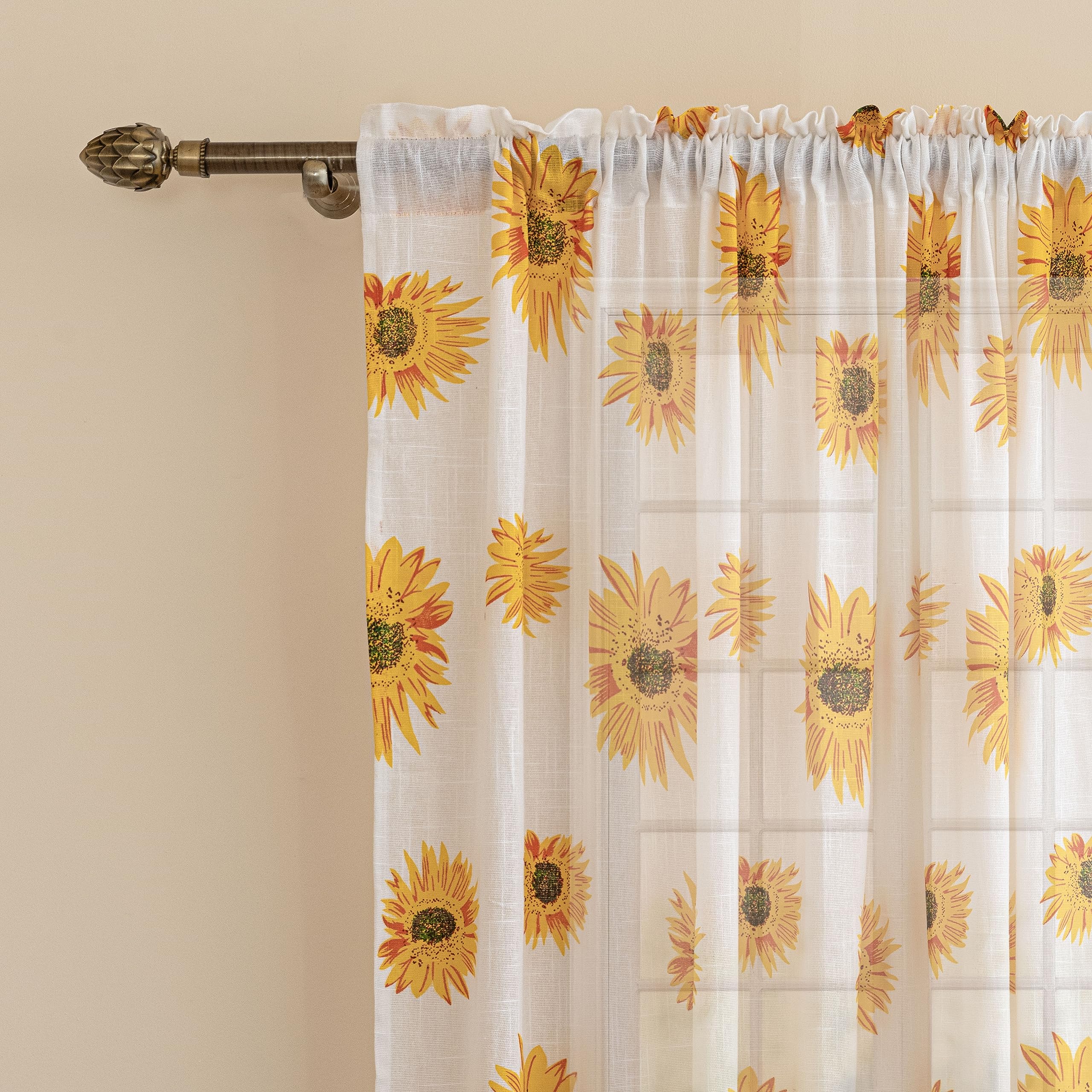 HOMEMONDE Sheer Cotton Curtains 6 Feet Window - Printed Set of 2 Transparent Curtain Hang with Rod Pocket Luxury Light Filtering, Drapes - 72 Inch