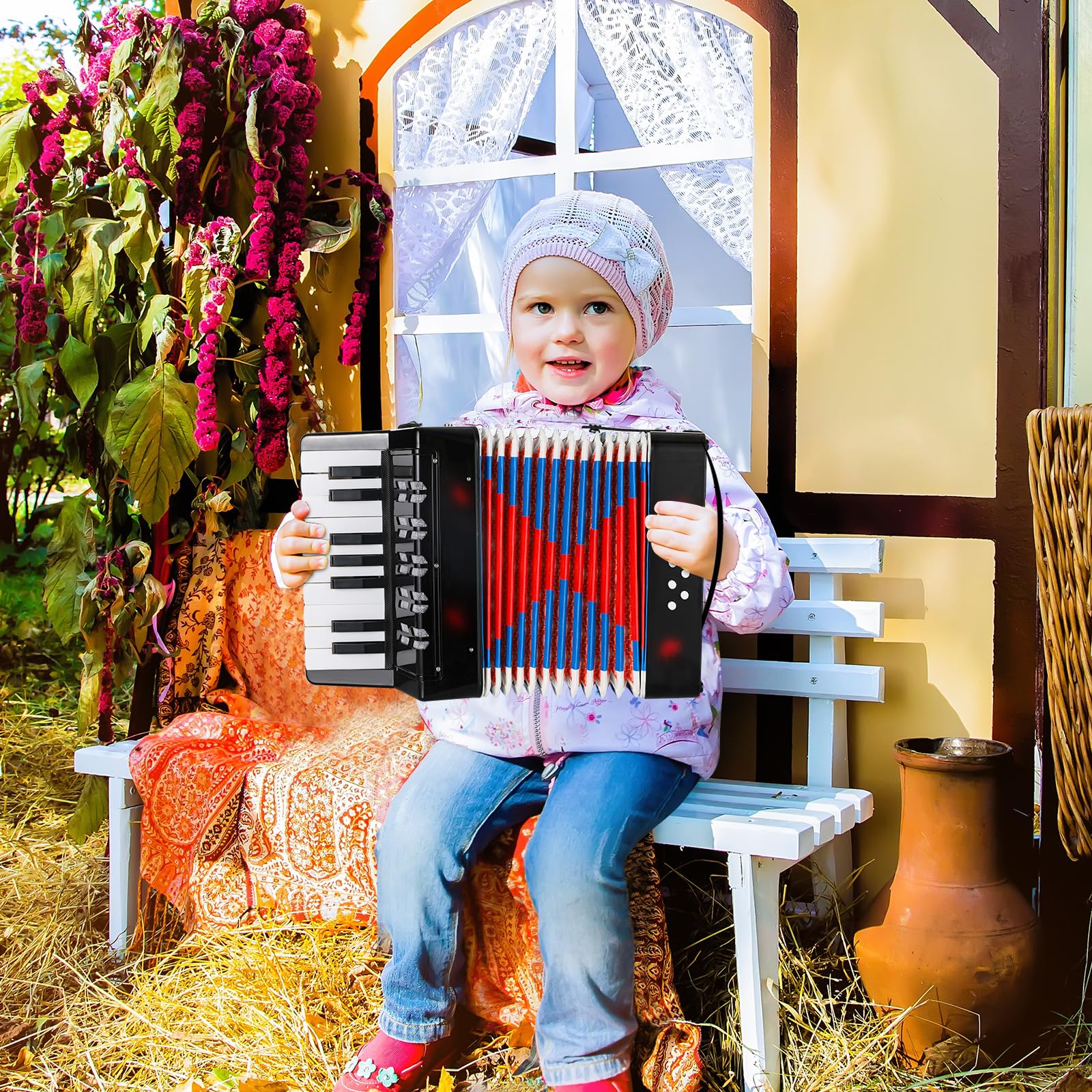 Fisarmonica per Bambini,17 Tasti 8 Bassi,Strumento Musicale a Pianoforte Organetto con Tracolla,Strument Musicale per Principianti,Fisarmonica a Bottonicon per Adulti e Bambini dai 3 anni (Nero)