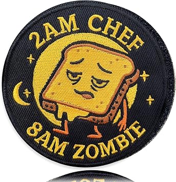2AM Chef 8AM Zombie Morale Patch | Funny 3" Embroidered Patch with Hook & Loop for Backpacks, Jackets, Dog Vests & Patch Walls