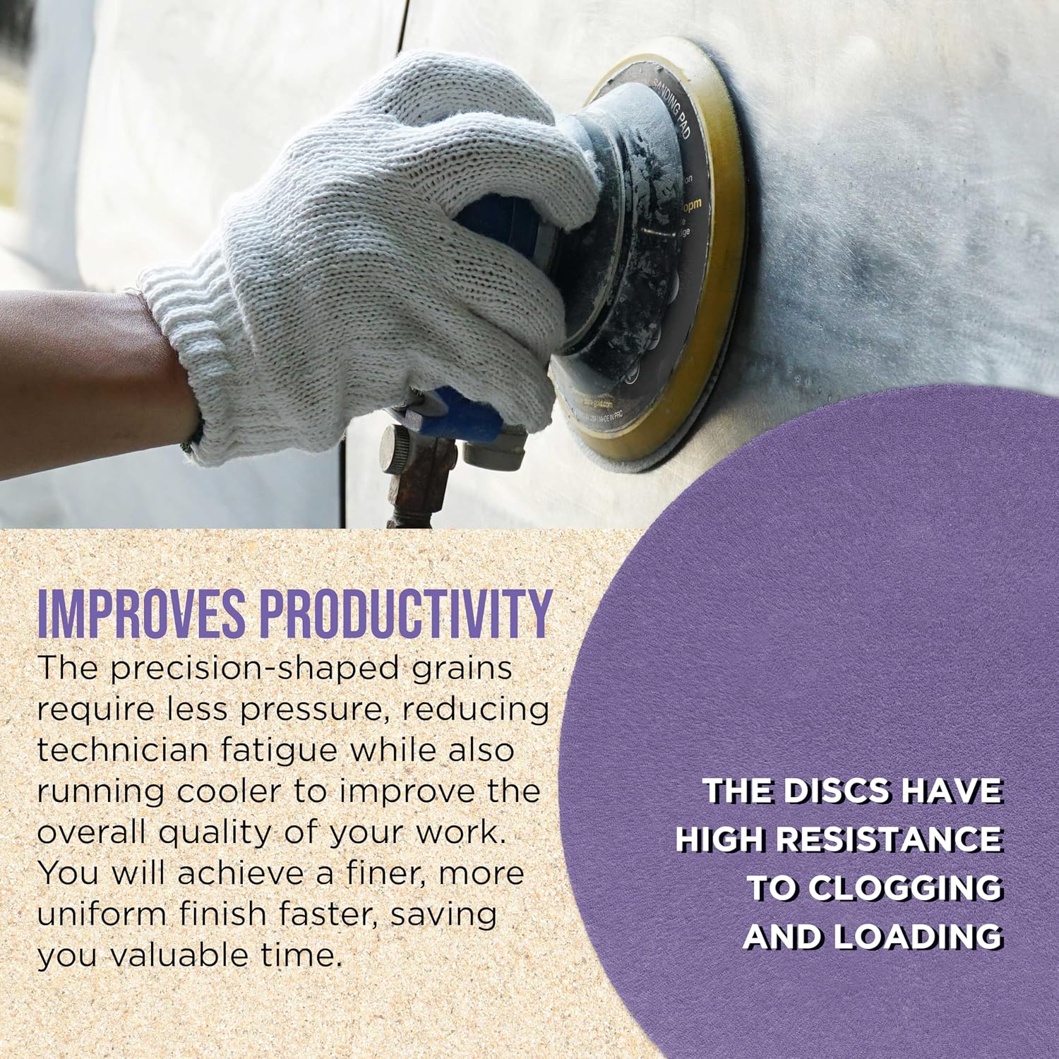 Dura-Gold Premium 100 Grit 6" Purple Film Ceramic Sanding Discs, Box of 50 - Hook & Loop Backing Sandpaper for DA & Random Orbital Sanders - Fast Sharp-Cut Abrasive, Sand Auto Paint, Wood, Woodworking