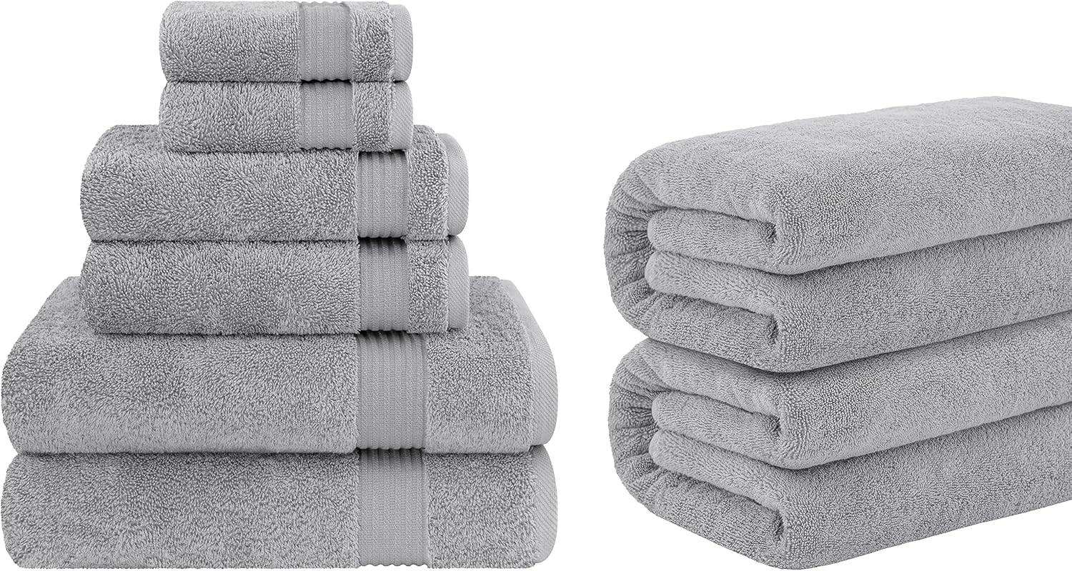 Cotton Paradise, 6 Piece Towel Set and 2 Piece 40"x80" Oversized Bath Sheet Bundle