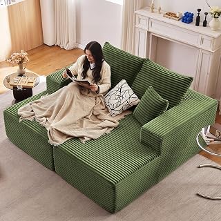 ODUWA Oversized Double Chaise Lounges Indoor,Upholstered Boneless Cloud Stupendous Oversized Chaise Lounge Couch Luxury Sofa Bed Deep Seat - Plush Corduroy Lounge Chair,2 Pieces Green