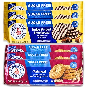 Voortman Sugar Free Cookies - Variety Pack - Oatmeal 3, 8oz packs - Fudge Stripped Shortbread 3, 11.3oz packs - Made with Real Ingredients - 6 Packs Total