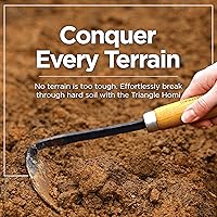 Vista 2 de Triangle Homi - Azada de mano tradicional hecha a mano, herramienta de jardín coreana para excavar y plantar con acero forjado y mango de madera
