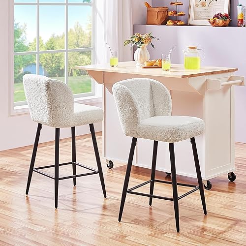 Miniatura 4 de Yaheetech Juego de 2 taburetes de bar Boucle de tela para mostrador, taburetes de bar tapizados modernos, taburetes de isla de cocina sin brazos con