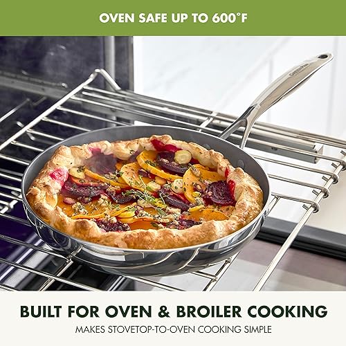 Miniatura 8 de GreenPan Valencia Pro - Juego de sartenes de acero inoxidable de tres capas de 8, 10 y 12 pulgadas, revestimiento antiadherente de cerámica sin