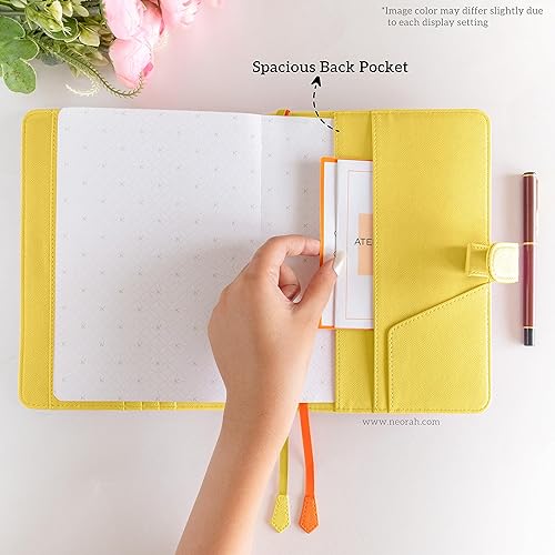Miniatura 6 de NEORAH Funda para cuaderno A5 con botón a presión + diario de cuadrícula de puntos, funda de piel sintética + bucle para bolígrafo, 2 compartimentos