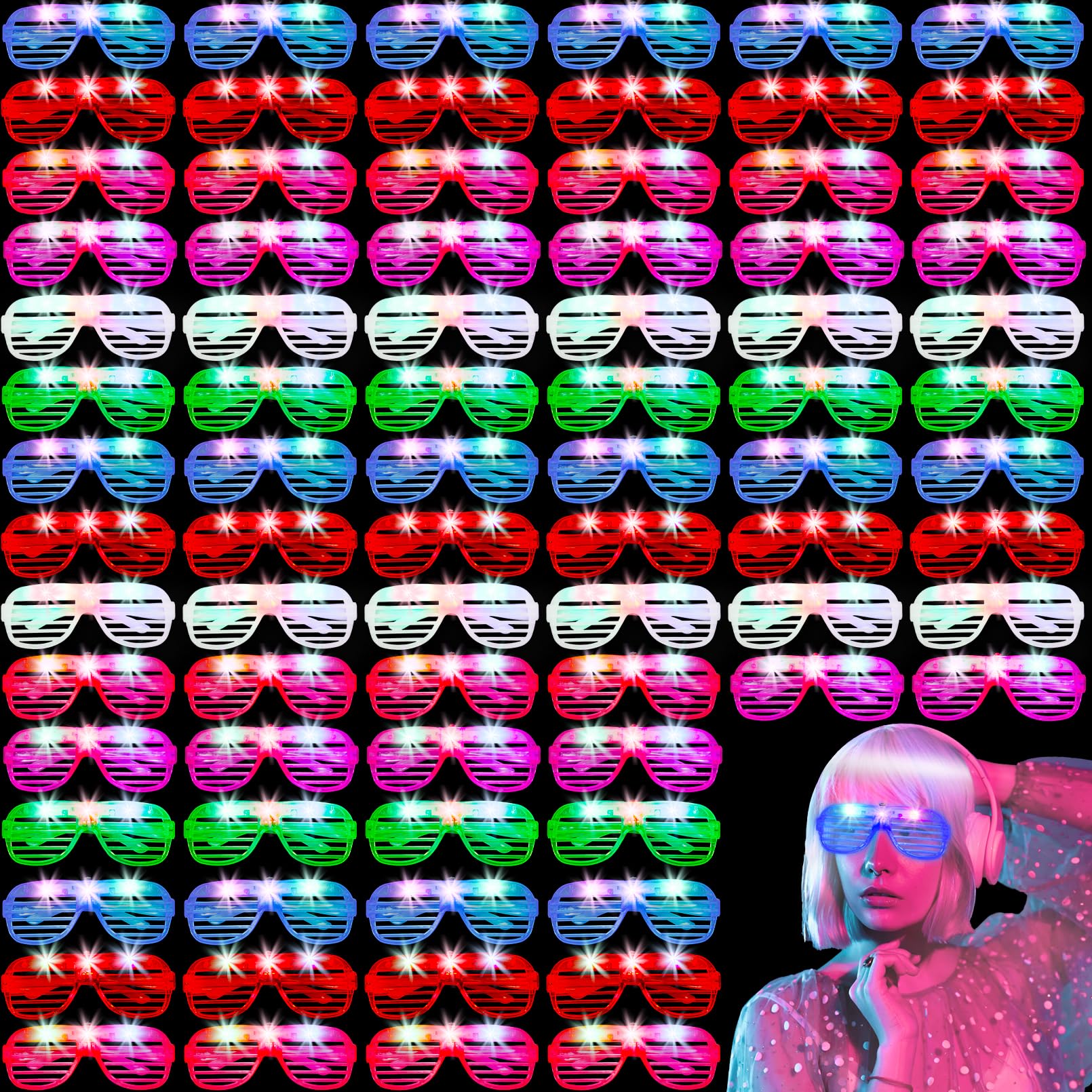 84 PCS LED Glasses,6 Neon Colors Light Up Glasses,Glow in The Dark Party Supplies,Flashing Sunglasses Shutter Shades,Rave Neon Glasses for Kids Adult,Birthday,Carnival,Wedding Party Favors