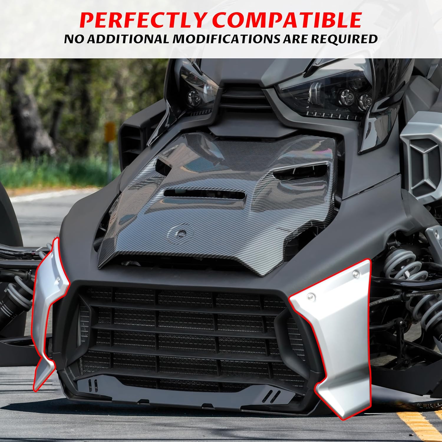 SAUTVS Silver Color Front Grill Trims for Can-Am Ryker, Lower Grill Protector for Can Am Ryker 600 900 Sport & Ryker Rally Edition All Models Accessories (Replace OEM 219400947)