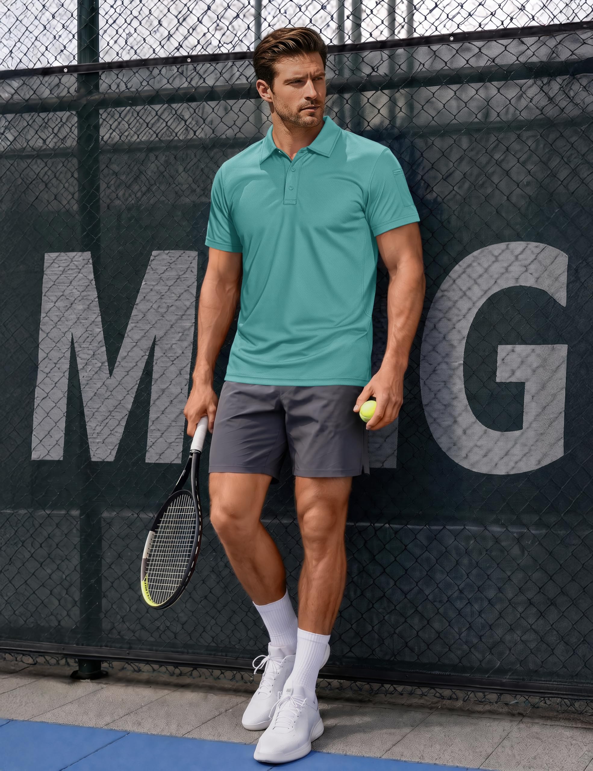 MAGCOMSEN Herren-Poloshirt, schnelltrocknend, kurzärmelig, taktische Hemden, Piqué-Jersey, Golfshirt
