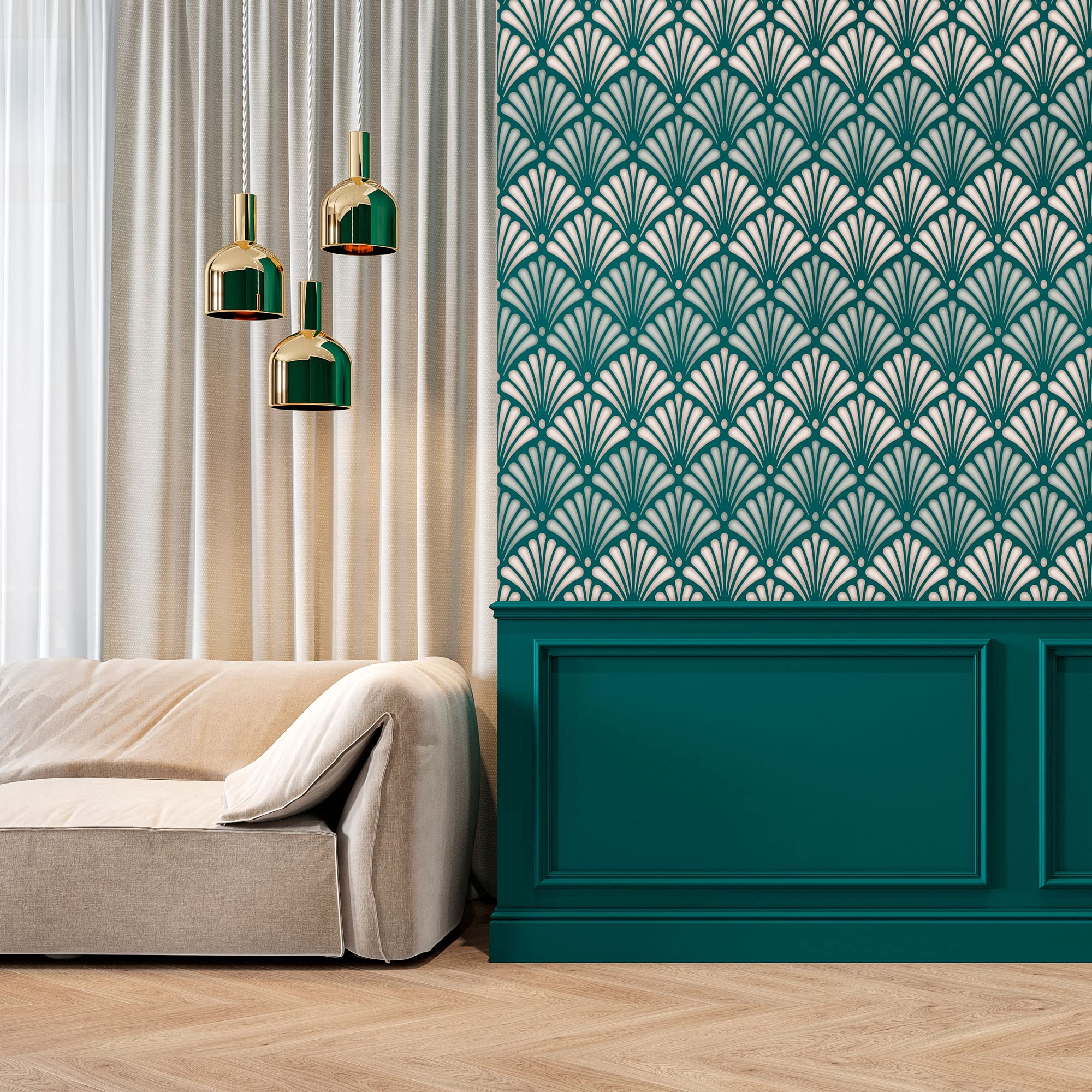NAKLEO Wandschablone Groß Muster, Malschablone 59x95cm Palme Blätt Art Deco Wiederverwendbare Kunststoff, Geometrische Tapete Wandgestaltung, DIY Craft, Holz Möbel Boden Stoff